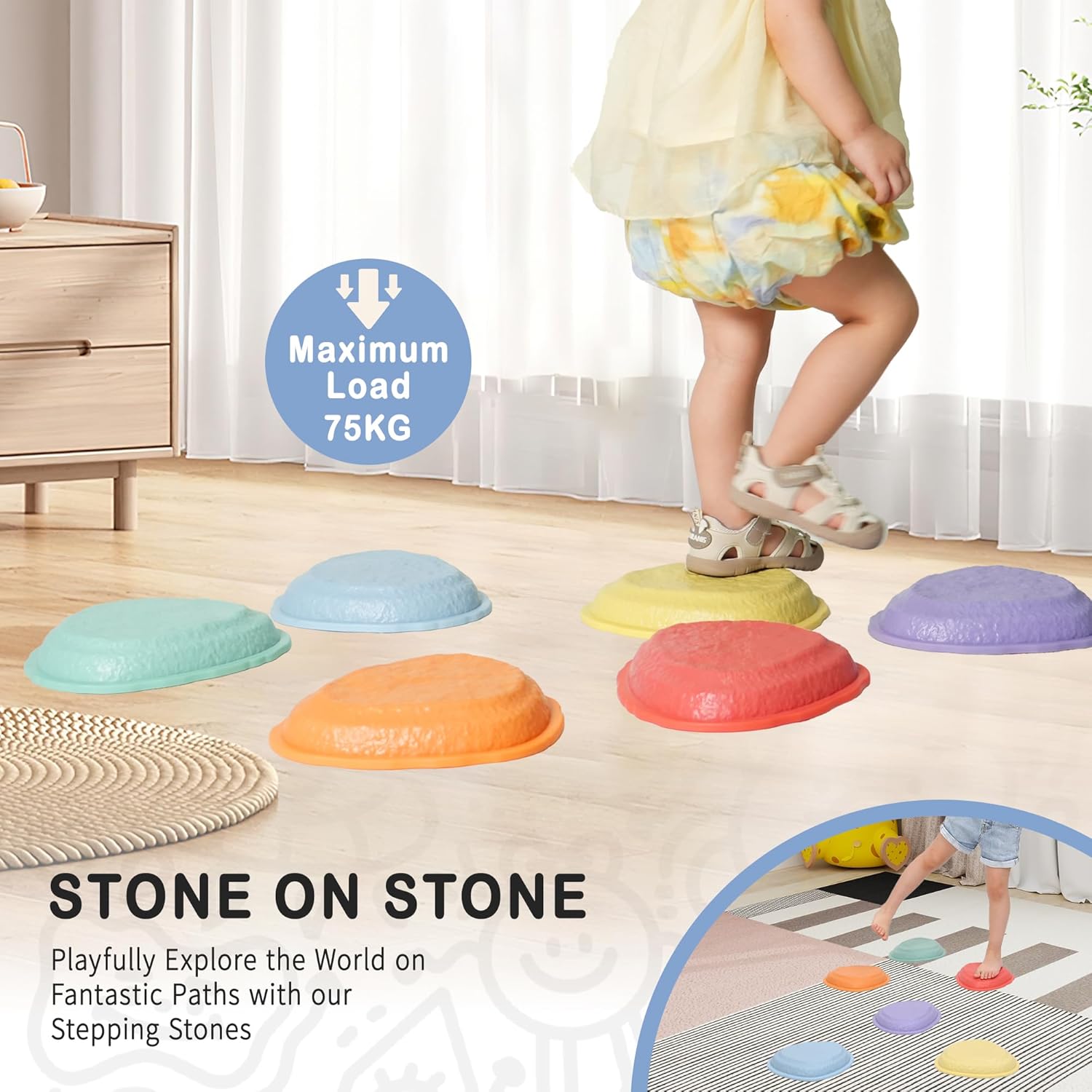 makarci Stepping Stones for Kids,6pcs Toddler Sensory Toys Kids Coordination & Motor Skills Play Indoor and Outdoor,Durable and Nonslip Rubber Rim Balance Stones for Kids Aged 3+, Obstacle Course