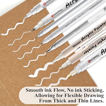 White Gel Pen, 7PCS White Ink Pens for Artists, 0.5mm/0.6/0.7/0.8/1/2.0/BR Soft Tip, Acrylic Gel Pens for Art, Highlight Rollerball Pen for Black Paper, Sketching, Scrapbook, Journaling, Drawing