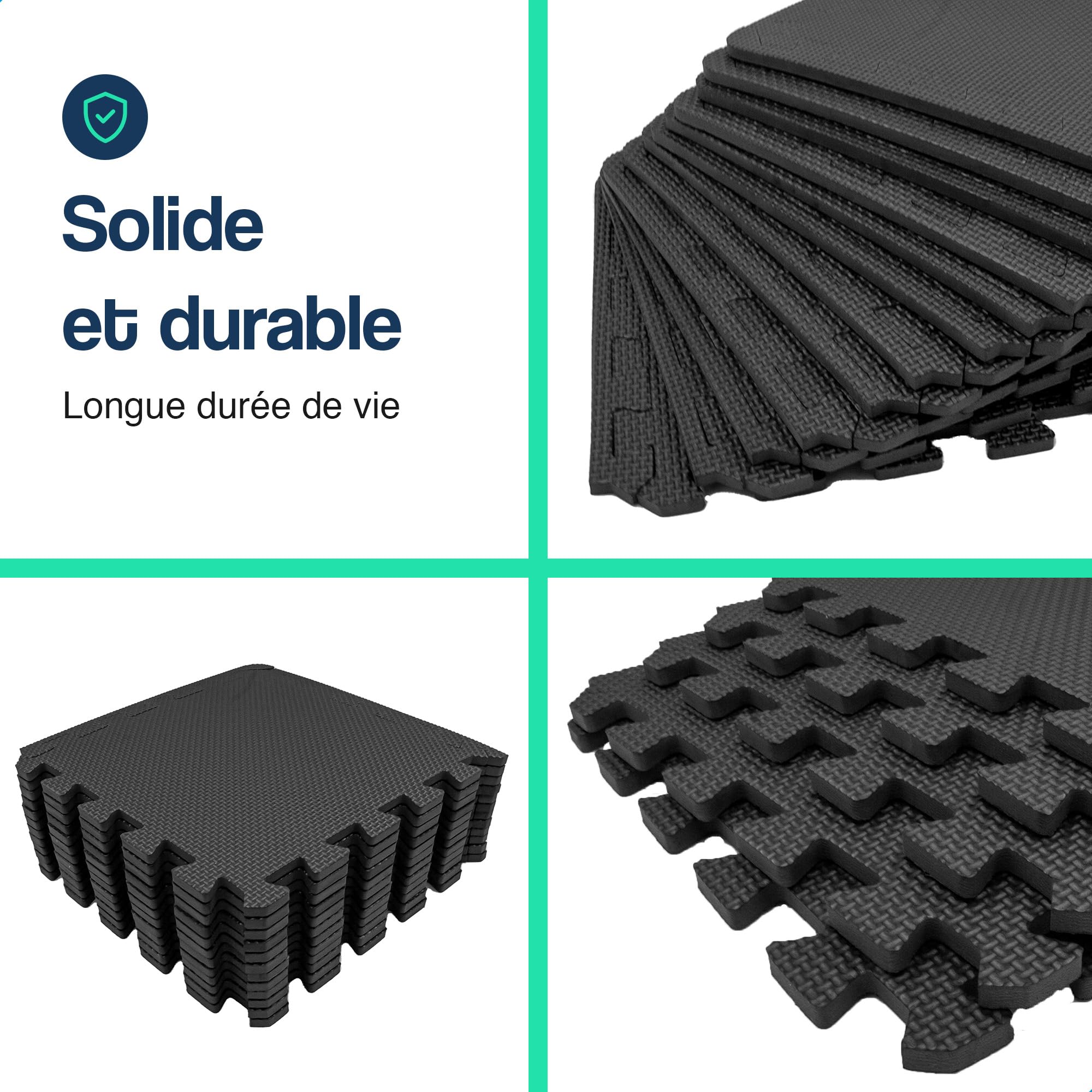 Hulser Tapis puzzle de fitness - 30 x 30 x 1 cm - Tapis de protection de sol pour salles de sport et maison - Pour appareils de fitness - d'entraînement
