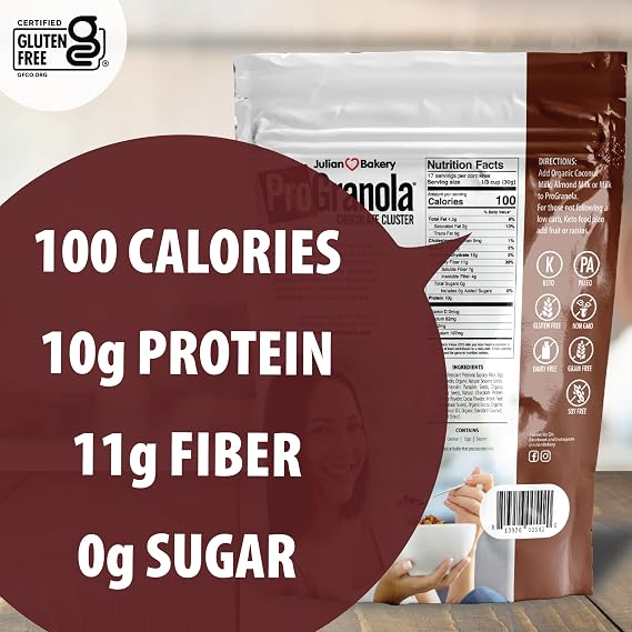 Julian Bakery ProGranola Cereal | Chocolate | 10g Protein | Paleo | 2 Net Carbs | Gluten-Free | Grain-Free | 17 Servings
