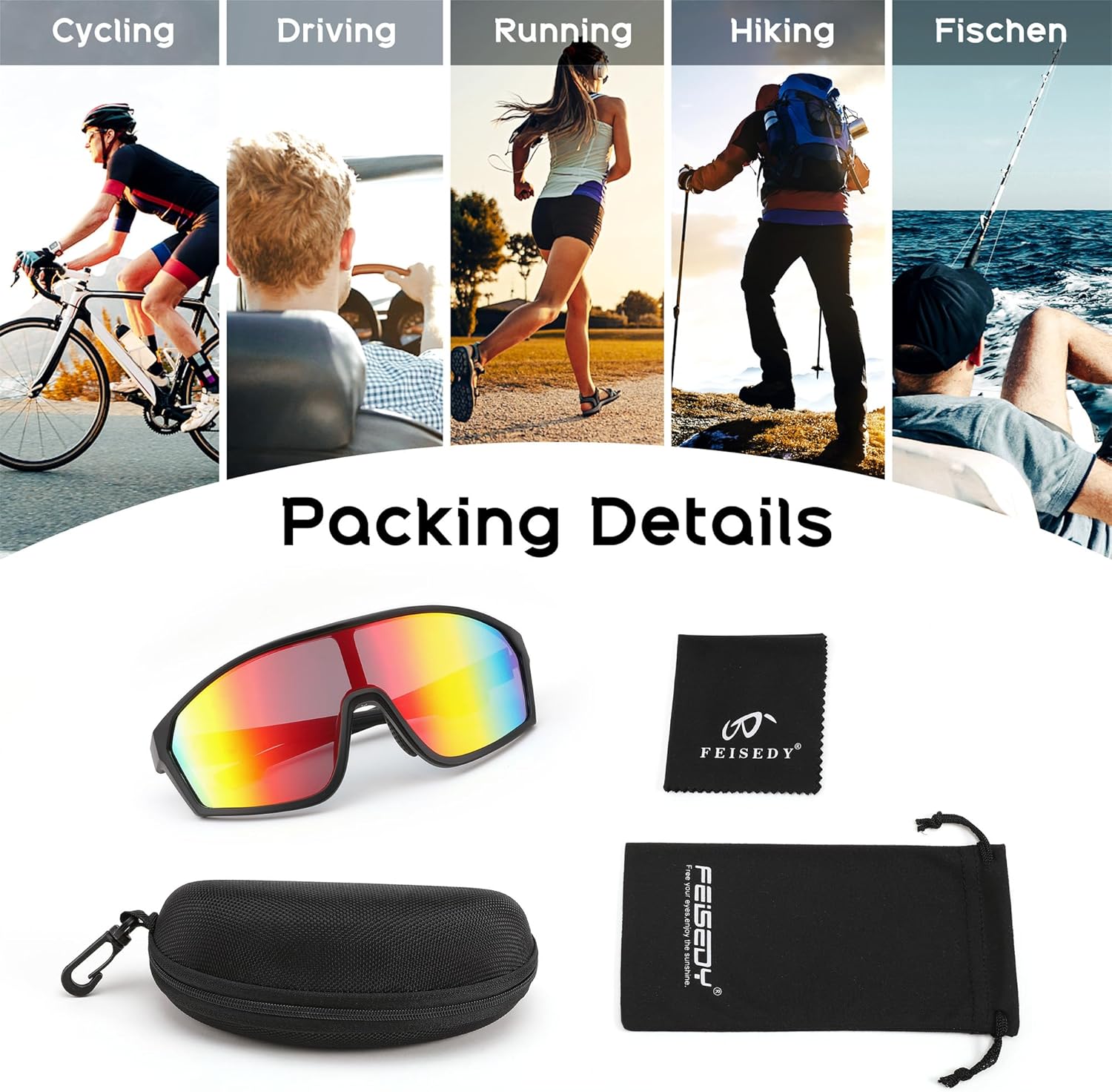 FEISEDY Cycling Sunglasses Men Women, UV400 Protection for Baseball Cycling Sun Glasses Youth 8-12 B0085