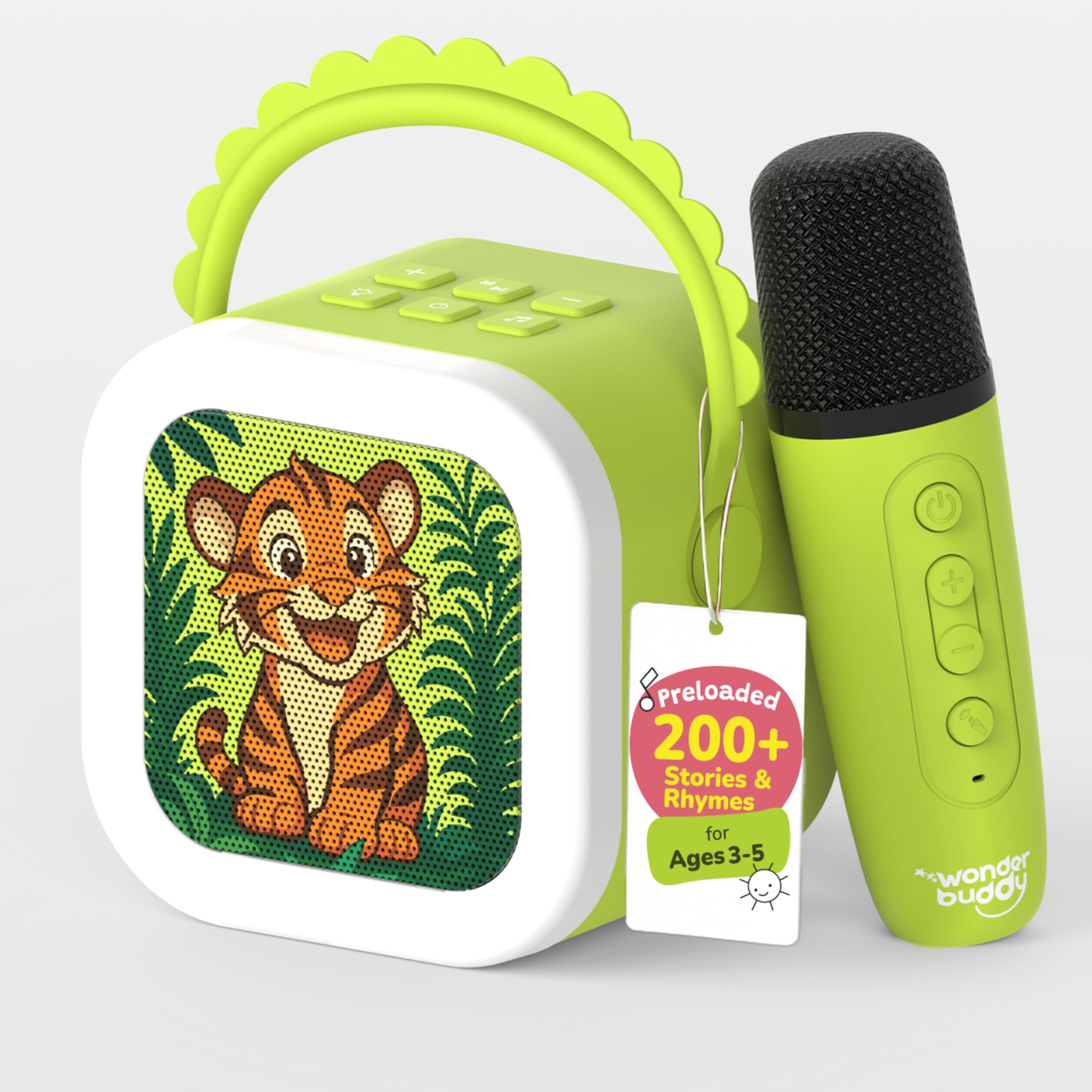 WonderBuddy StoryBox Mini, 200+ Stories & Rhymes Preloaded, Educational Toy, RGB Lights, Kids BT Speaker, Birthday Gift for 2+ Year Kids, Musical Toys for 2+ Year Old Boy & Girl - Tiger with Mic discount deal