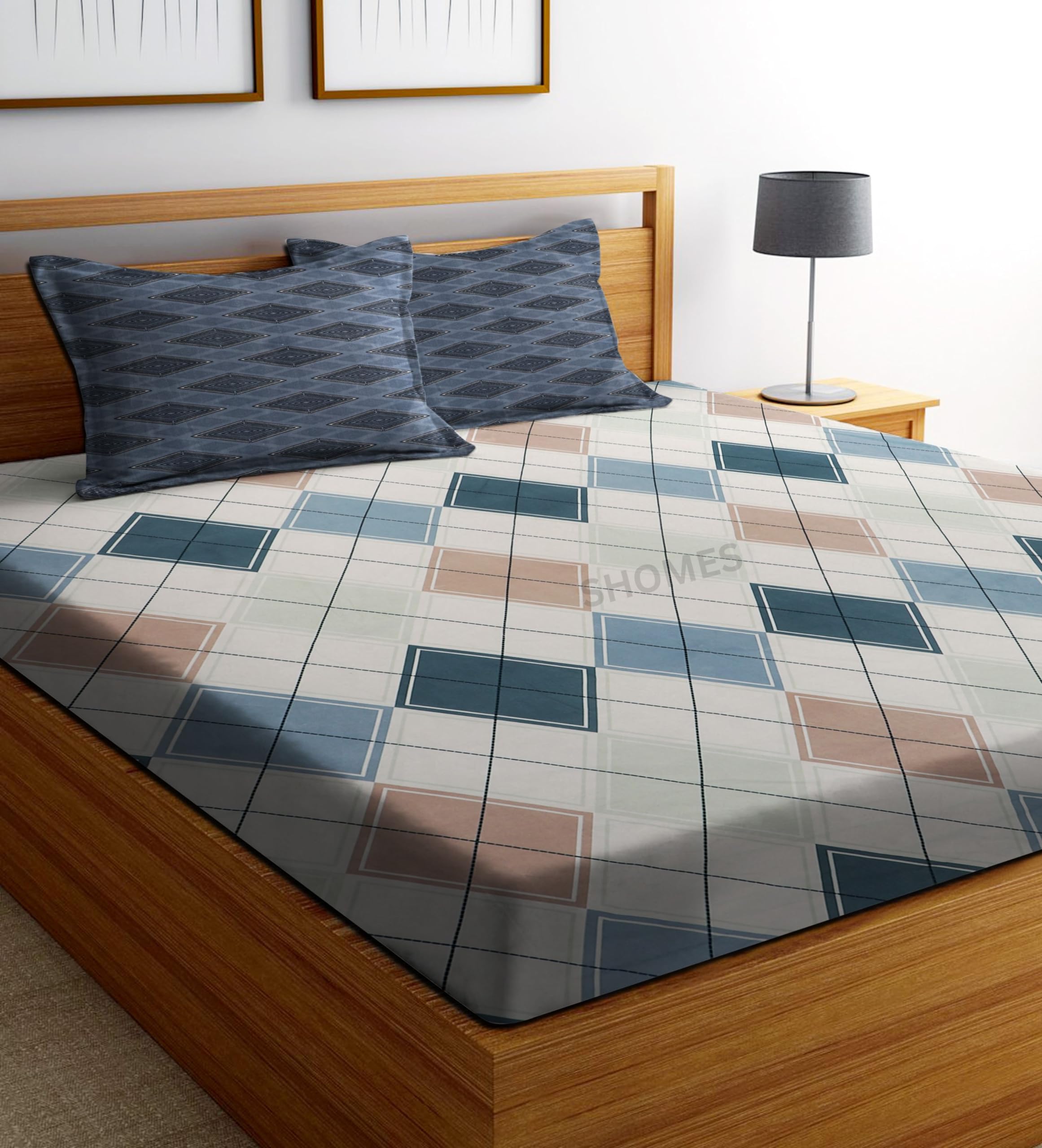 SHOMES 250 TC 100% Cotton Feel Flat Bedsheet for Double/King Size Bed | Floral Design Bed Spread with 2 Pillow Covers | Soft Breathable & Wrinkle Free Bedsheets/Bedcover (90 x 95 Inches | Cream, Grey) (B0D5QQTVWD) Amazon Price History, Amazon Price Tracker