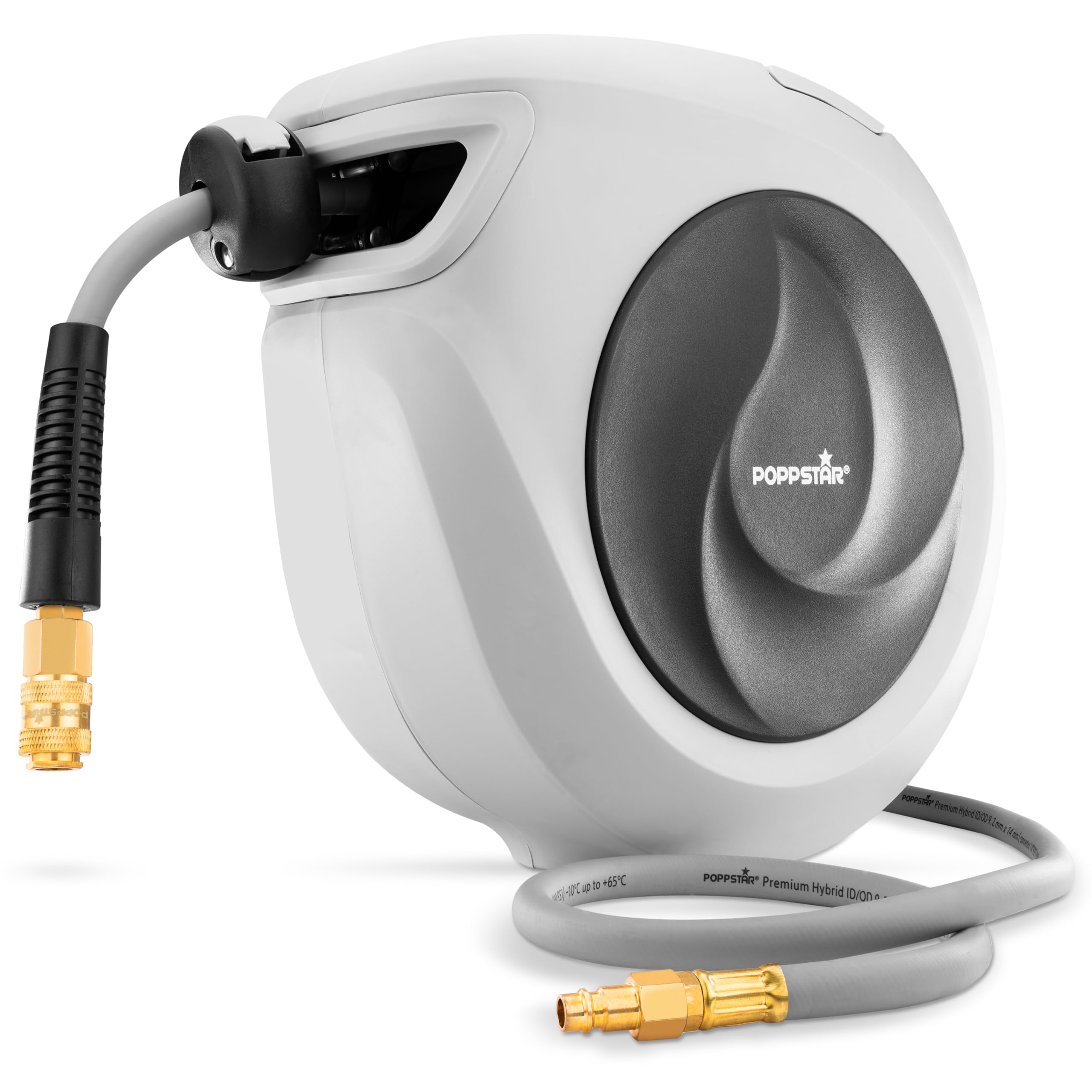 Poppstar Avvolgitubo per tubi ad aria compressa (15m+1,1m, diametro 3/8" (9,2x14mm)), attacco rapido 1/4" BSPT, avvolgitubo con tubo PVC ibrido