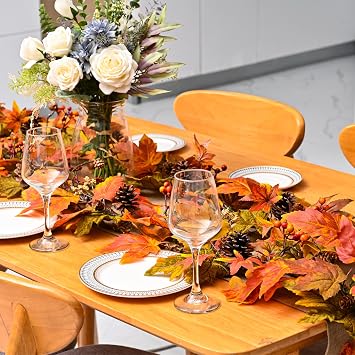 Artgar Fall Maple Leaf Garland, 6 Ft Fall Decor Garland with 30 Warm Lights