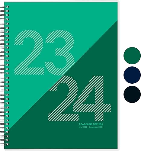 Rileys Planner 2023-2024 - Agenda semanal académica de 18 meses, agenda semanal y mensual geográfica, cubierta flexible, páginas de notas,