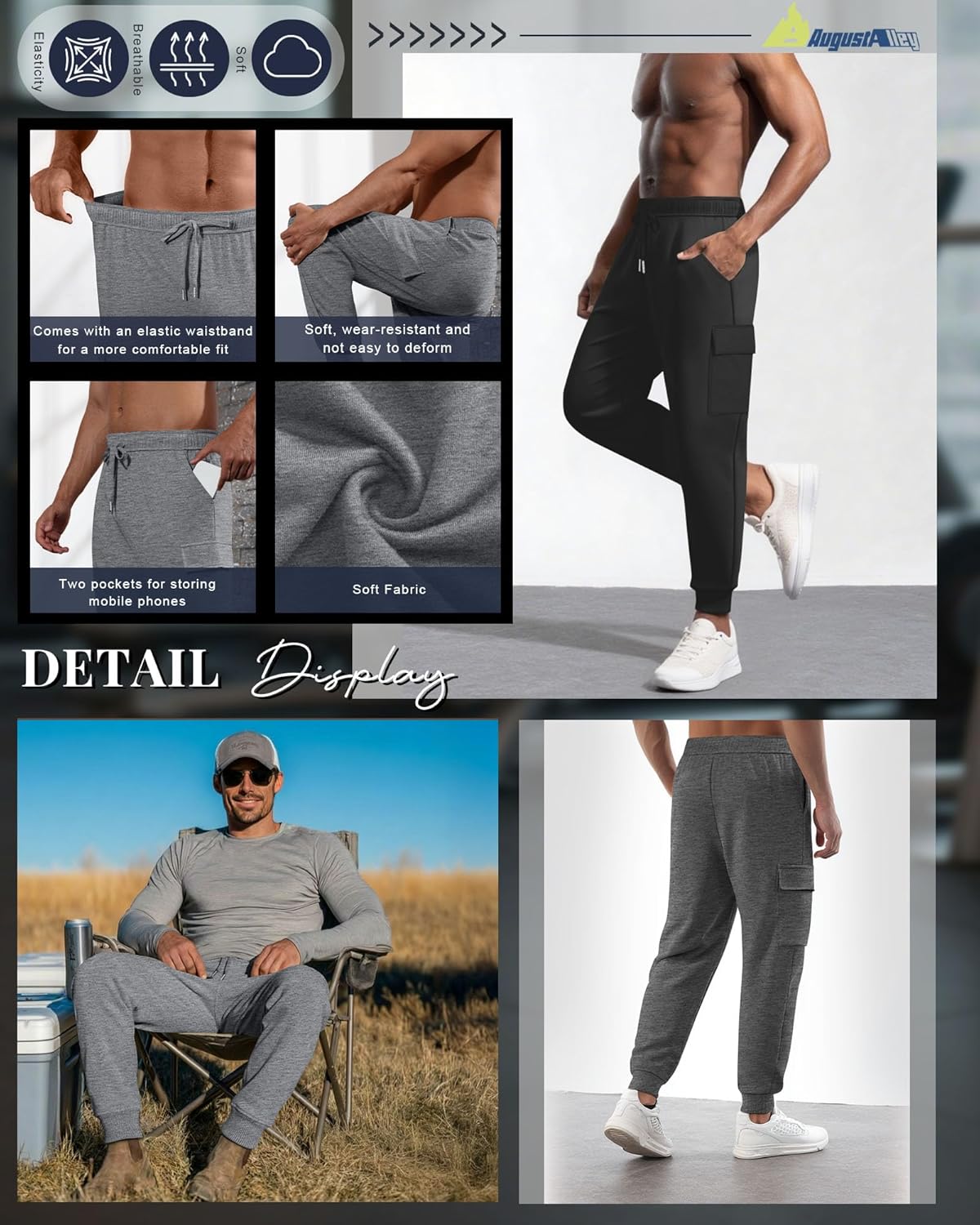 3 Pack Men's Cargo Sweatpants Relaxed Fit Drawstring Elastic Waist Joggers Active Tapered Pants with Pockets - Image 5