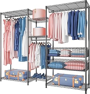 Sponsored Ad - Raybee Heavy Duty Clothes Rack with Basket, 5 Tier Wire Garment Rack Large Wardrobe Free Standing Closet Or...