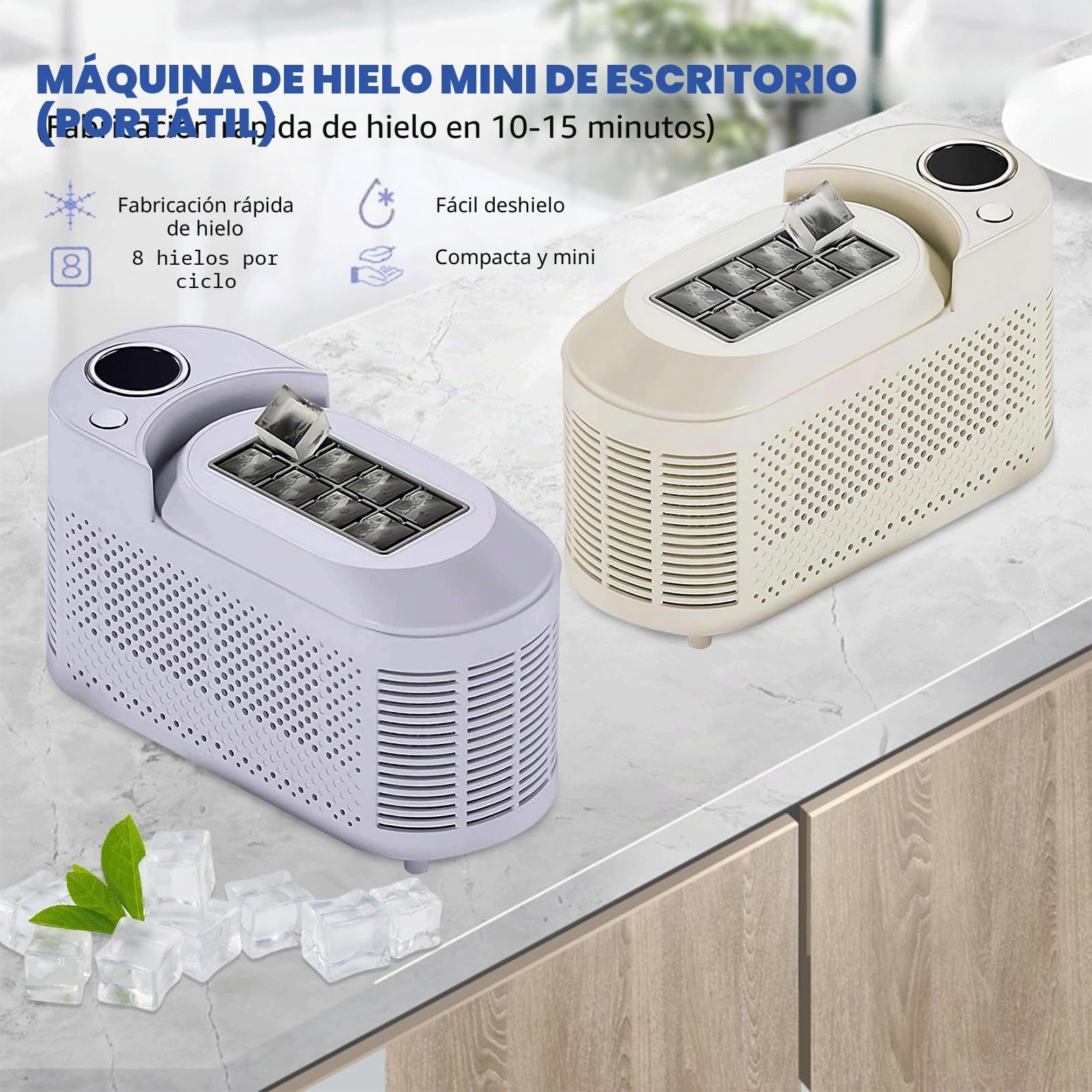 Máquina De Hielo De 8 Cubos En 10 Minutos, Silenciosa Máquina De Hielo Encimera, Máquina De Hielo Portátil Para Camping, Coche, Hogar Y Oficina (Morado)