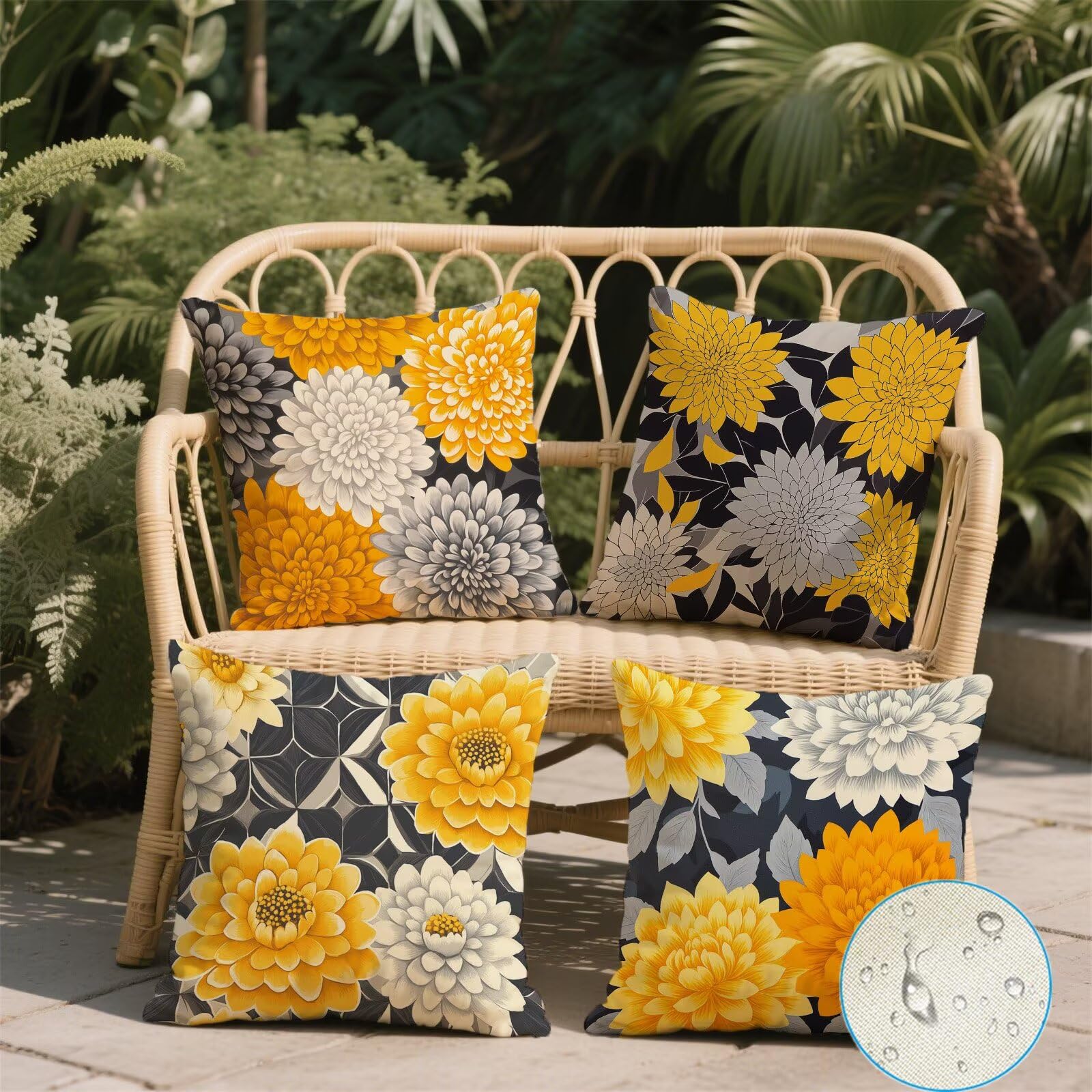 Housse Coussin 60x60 cm Lot de 4 Couleur Coussin Exterieur Impermeable lin Automne Carré Taie Oreiller Imprimé Recto Verso Oreiller Decoratif pour Salon Canape Lit Jardin été Decoration Maison X-744