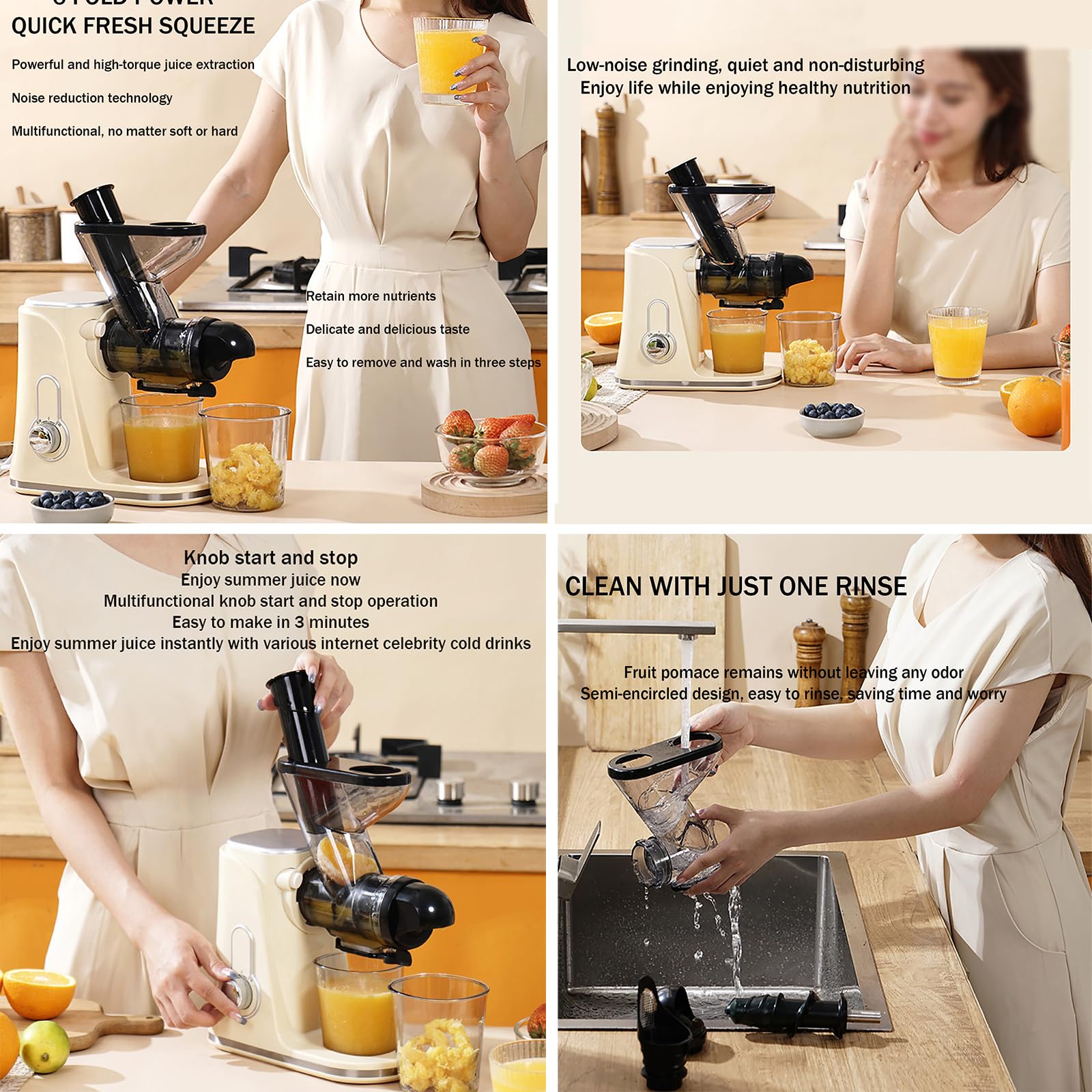 Exprimidor de Gran diámetro (5 cm/1,97 Pulgadas), Alta tasa de extracción con Motor silencioso y función inversa, máquinas exprimidoras de prensado en frío Lento, para Frutas y Verduras
