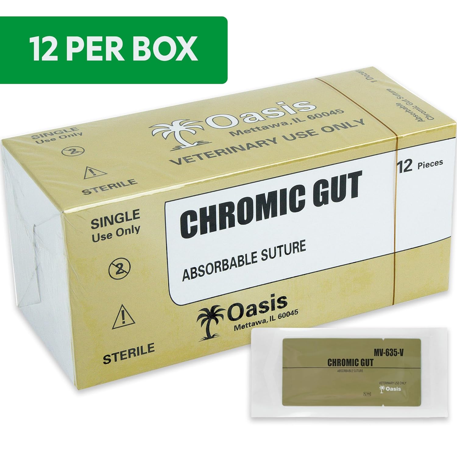 Oasis Vet Chromic Gut Surgical Suture, 4-0, (FS-2) 3/8 19/20mm Reverse Cutting Needle, 75cm, 12/Box, Veterinary Use