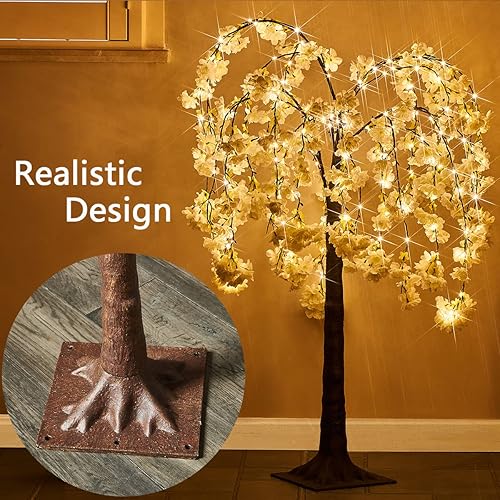 Miniatura 9 de Fudios Árbol de flor de cerezo rosa con luces de 4 pies, 180 luces LED, árbol de flores artificiales iluminado para decoración de boda de primavera