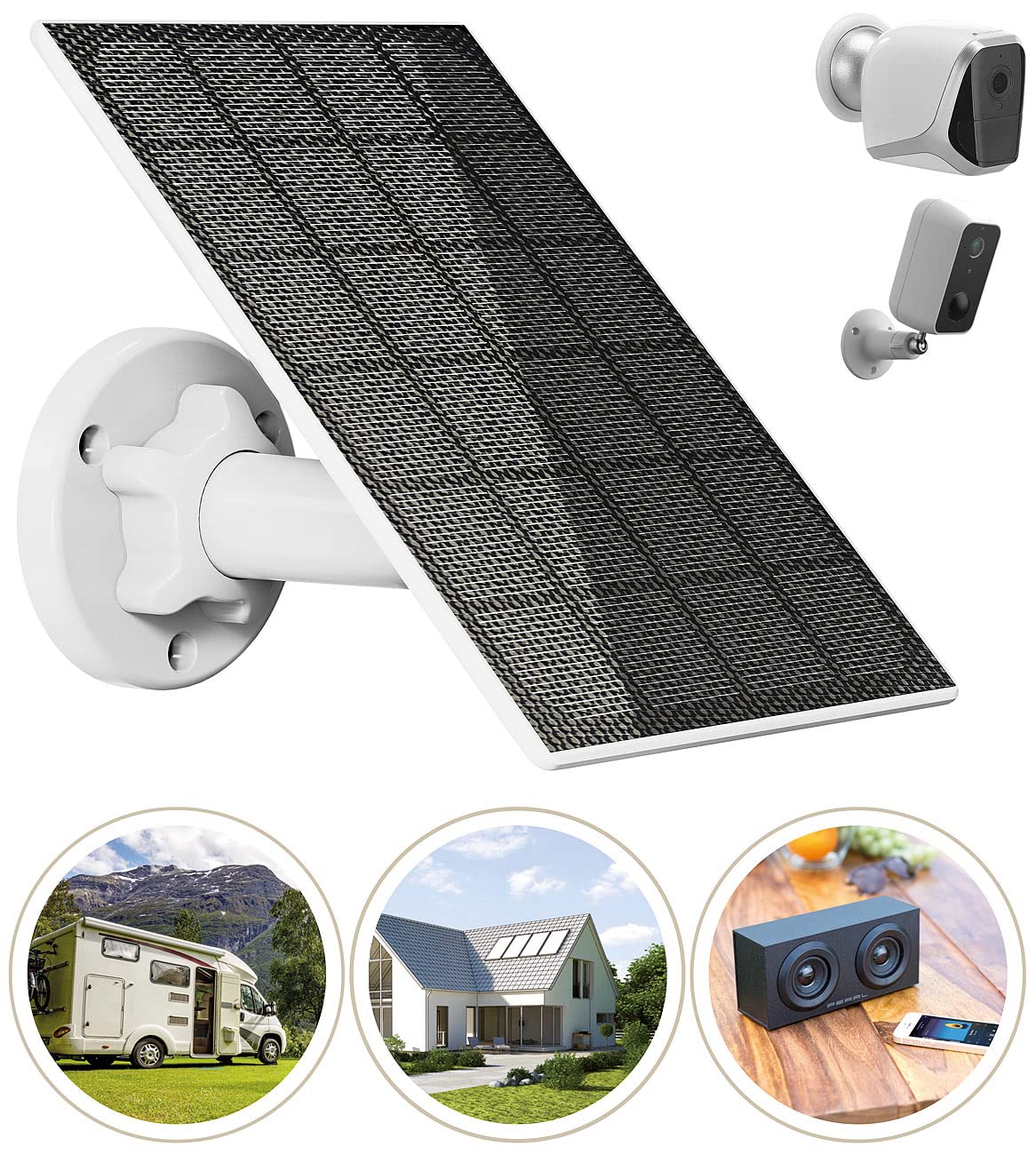 revolt montaggio a parete per pannelli solari: Solar panel for IP battery surveillance cameras, USB-C charging port, 3 watts (pannello solare 5v, cella solare 5V, batteria)