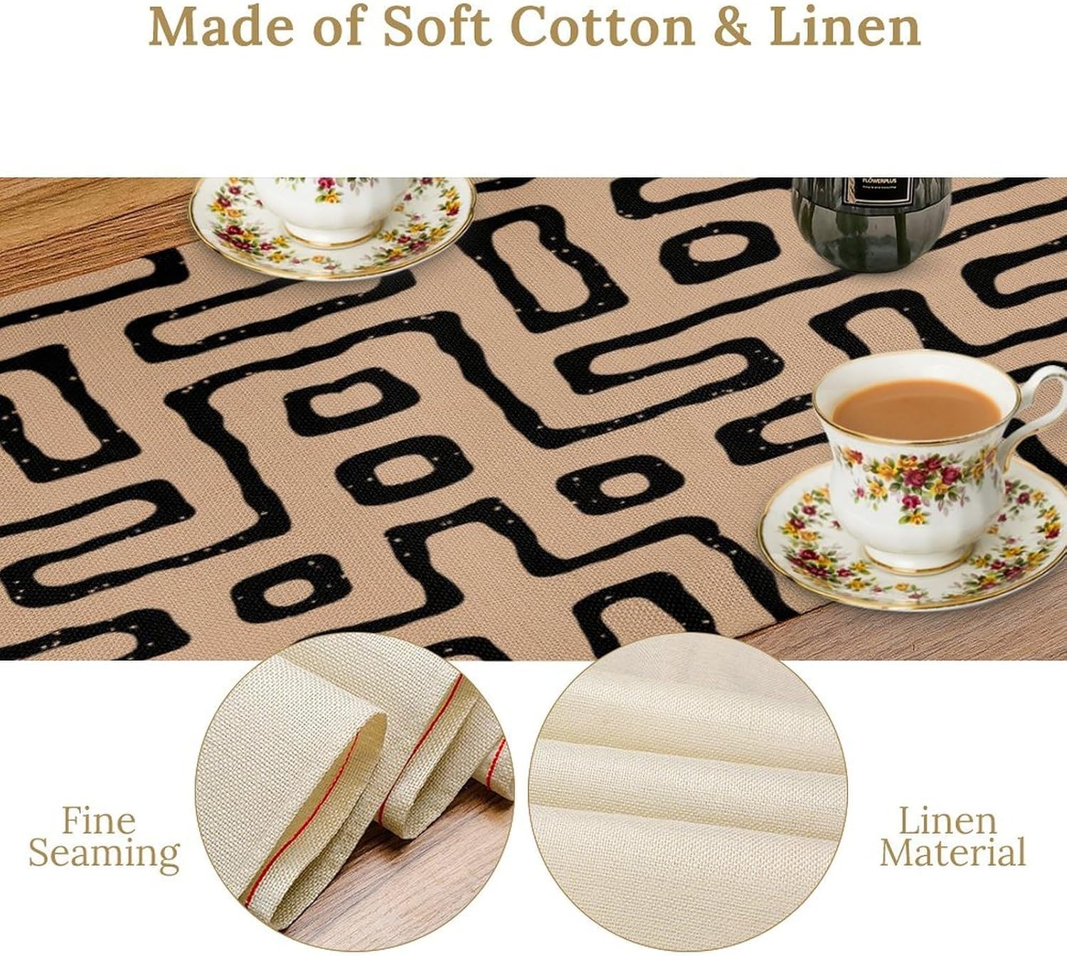 African Mud Cloth Table Runner, Abstract Geometric Africa Tribal Ethnic Art Print Table Runner for Kitchen Dinning Table Decor Home Wedding Party Holiday, 13x120 Inch