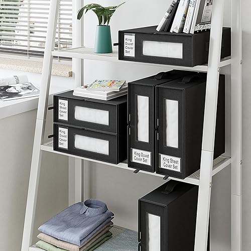 Miniatura 7 de Contenedores de almacenamiento para organizar sábanas, 4 cubos plegables para sábanas, bolsa de organización de armario de lino, caja de