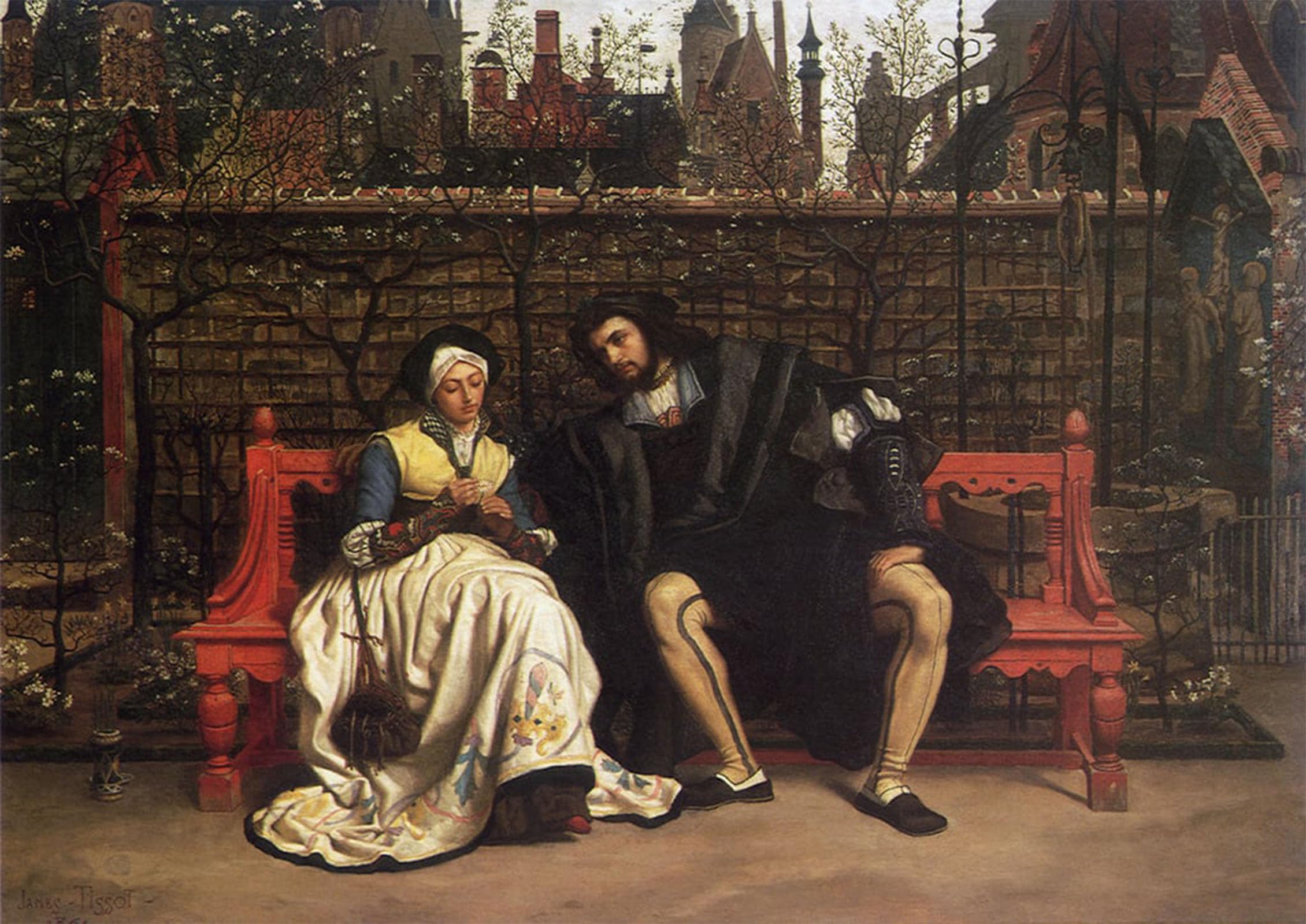 ARTXLXXBN Famous Print Painting Colorful Art Print Faust and Marguerite in the Garden by Jacques Canvas Art Decorations for Home Decor 60x90cm