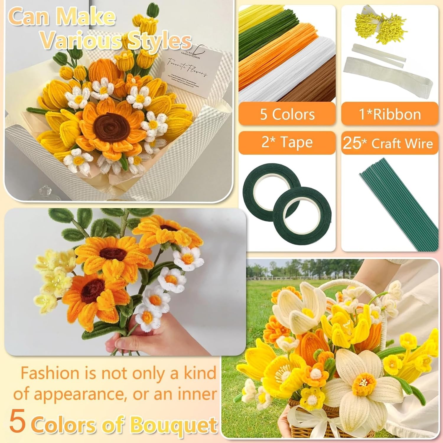 450Pcs Pipe Cleaners Craft Kit, DIY Chenille Stems Set,