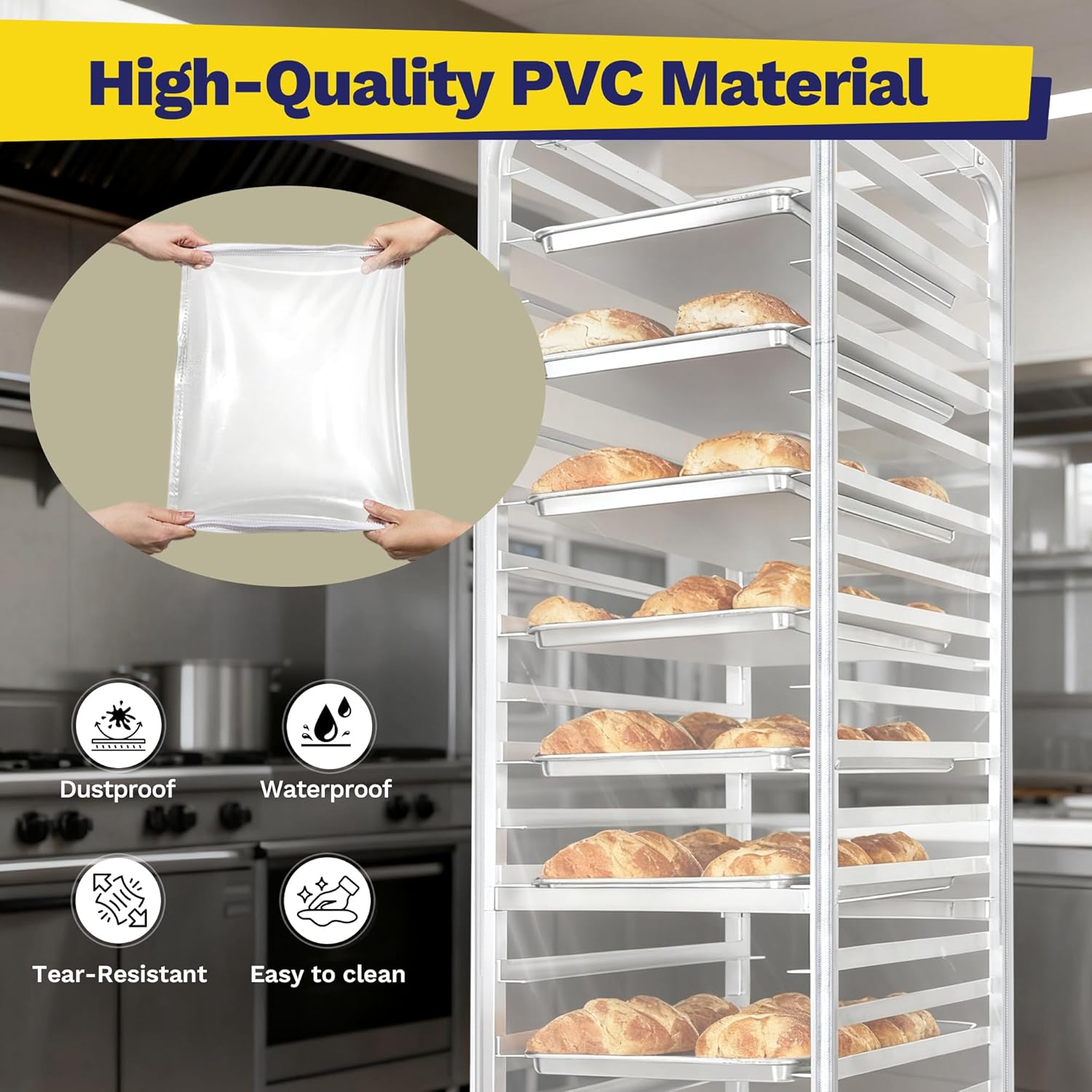 10-Tier Sheet Pan Rack with Cover, NSF Bun Pan Rack, Aluminum Bakery Rack, Home Commercial Kitchen Bakery Cooling, 4 Wheels