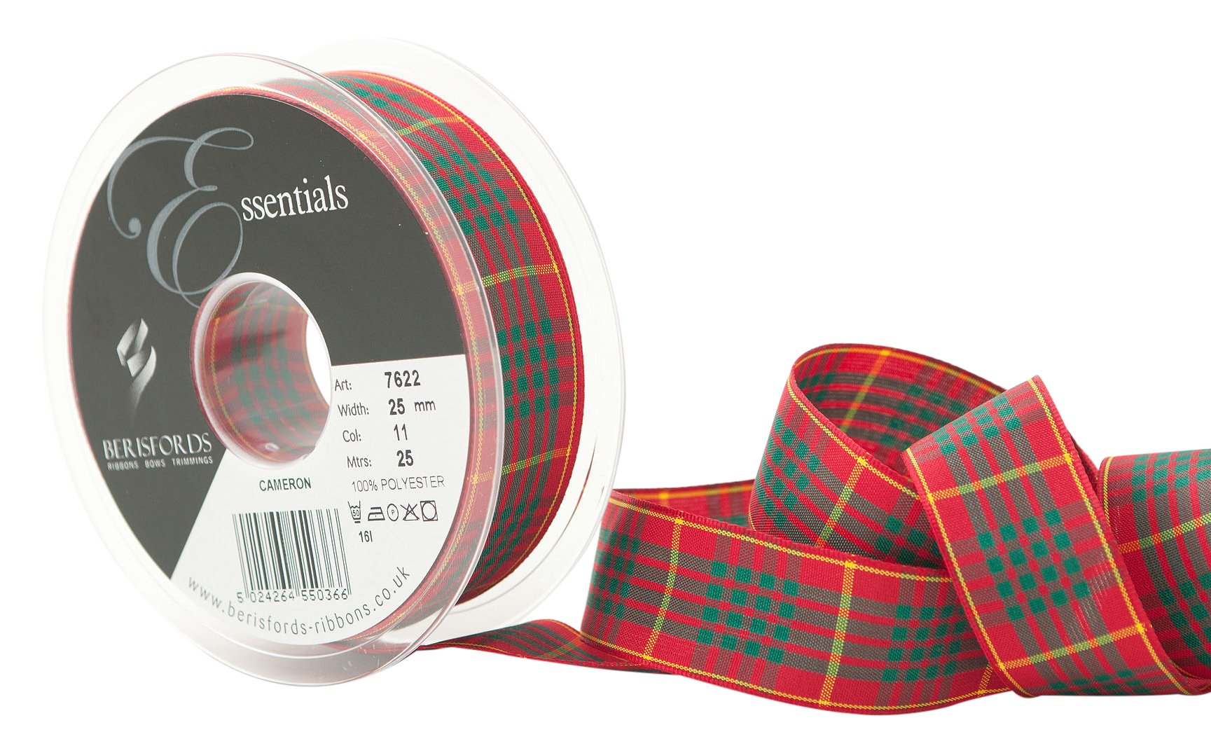 Berisfords Polyester Tartan Ribbon, Cameron, 25 mm
