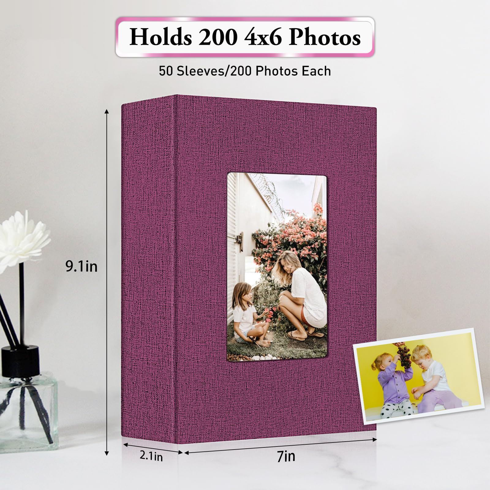 Album na zdjęcia, lniany album fotograficzny, pomieści 200 zdjęć 4 x 6 z 50 czarnymi arkuszami, do przechowywania obrazów rodzinnych lub pocztówek, fioletowy