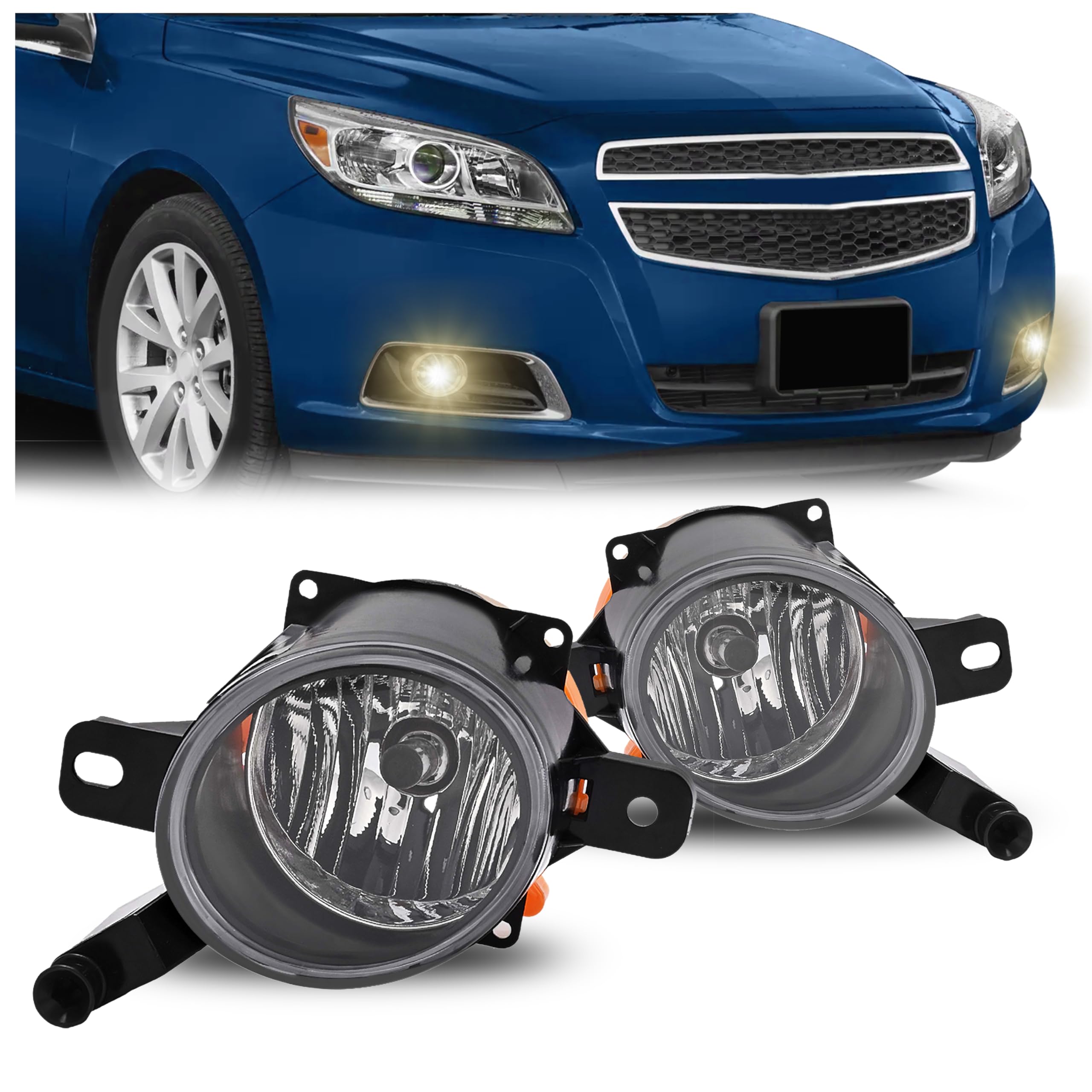HECASA Pair Fog Light Compatible with 2013-2016 Chevy Chevrolet Malibu/SS 2010-2016 Cadillac SRX Bumper Driving Fog Lamps W/Halogen Bulbs H10 12V 42W