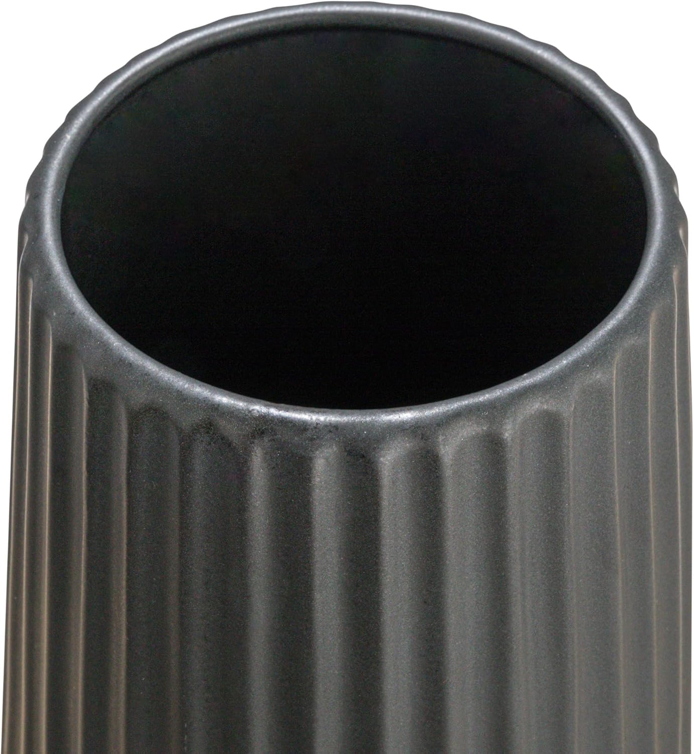 Bloomingville Round Stoneware Fluted Vase with Embossed Lines, Matte Black