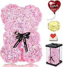 Pink Bear Gift for Women, Best Gift for Mother's Day, Rose Bear Teddy Flower Bear with Lights, Fully Assembled Gift, Grandma Gift, Including Transparent Gift Box and Love Card
