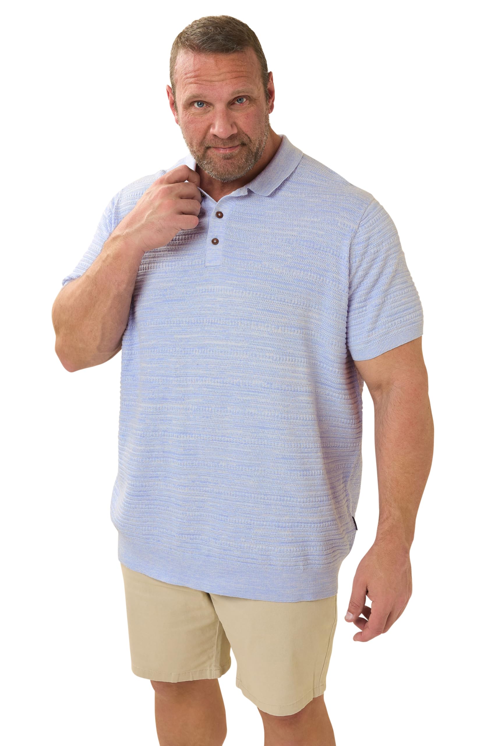 Badrhino Men's Light Blue Big & Tall Knitted Polo Shirt - Plus Size Curve