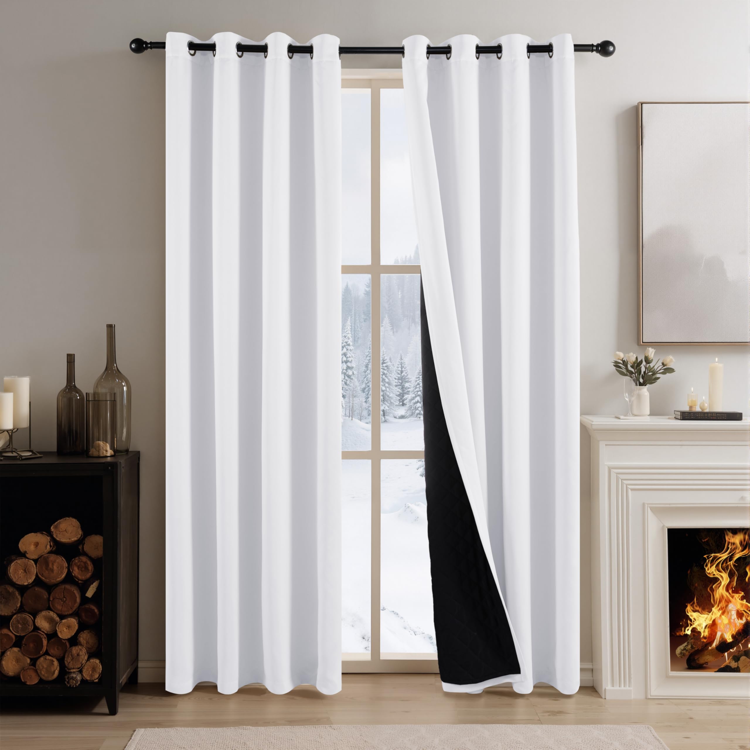 PONY DANCE White Opaque Curtains, 2 Pieces, Thermal Insulated Cold and Heat Curtains with Lining for Living Room/Bedroom, 140 x 200 cm, White Global Recycled Standard OEKO-TEX STANDARD 100 Global Recycled Standard Global Recycled Standard