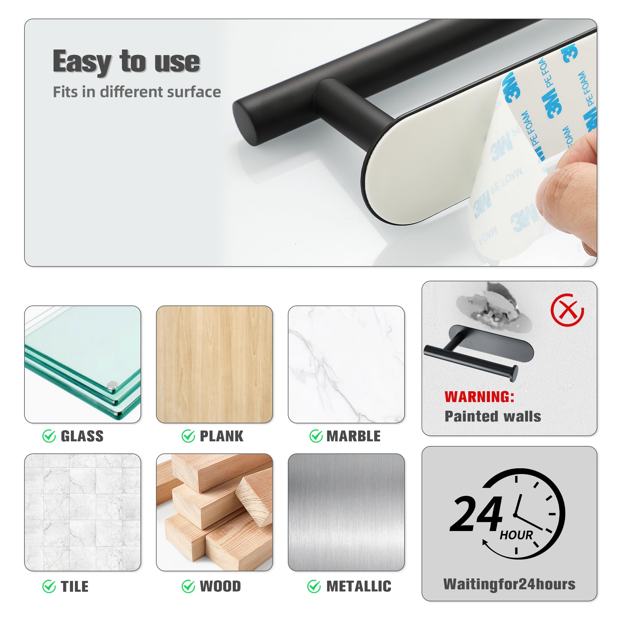 Porte-serviette Adhésif Sans Perçage - En Acier Inoxydable 304 - Longueur 23 Cm - Pour Salle De Bain, Cuisine - Mooche