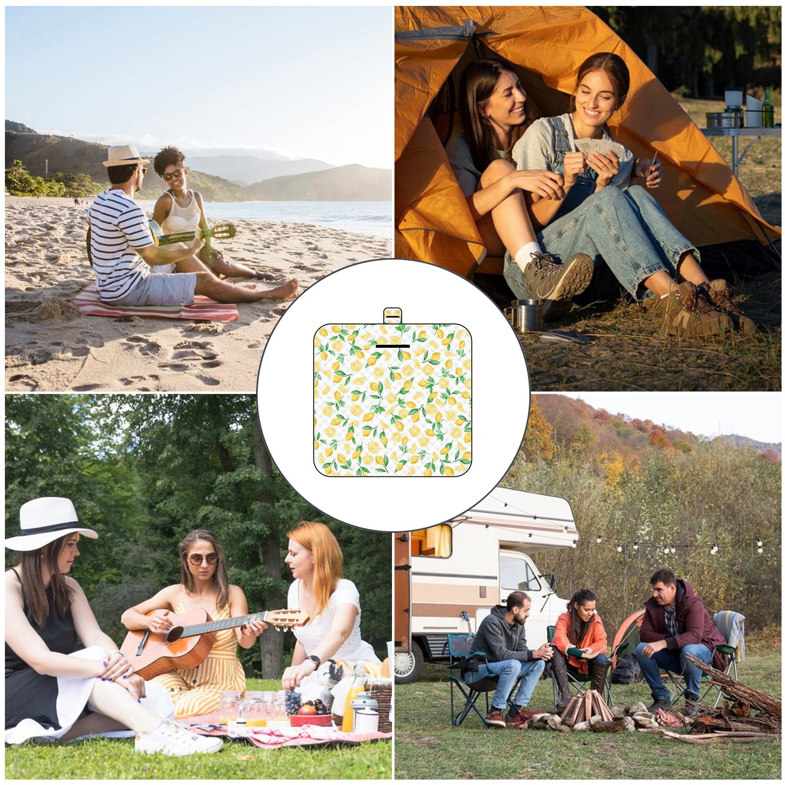 Tappetino da Picnic 2 mx2m (Limone) - Manta Picnic Impermeable 2x2M – Picnic Blanket Impermeable Plegable, Manta Playa Grande para Camping, Jardín, Manta Camping Lavable