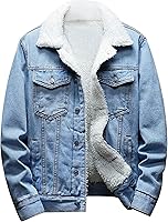 Springrain Men's Sherpa Fleece Lined Denim Trucker Jacket - Warm Winter Cowboy Jean Jacket