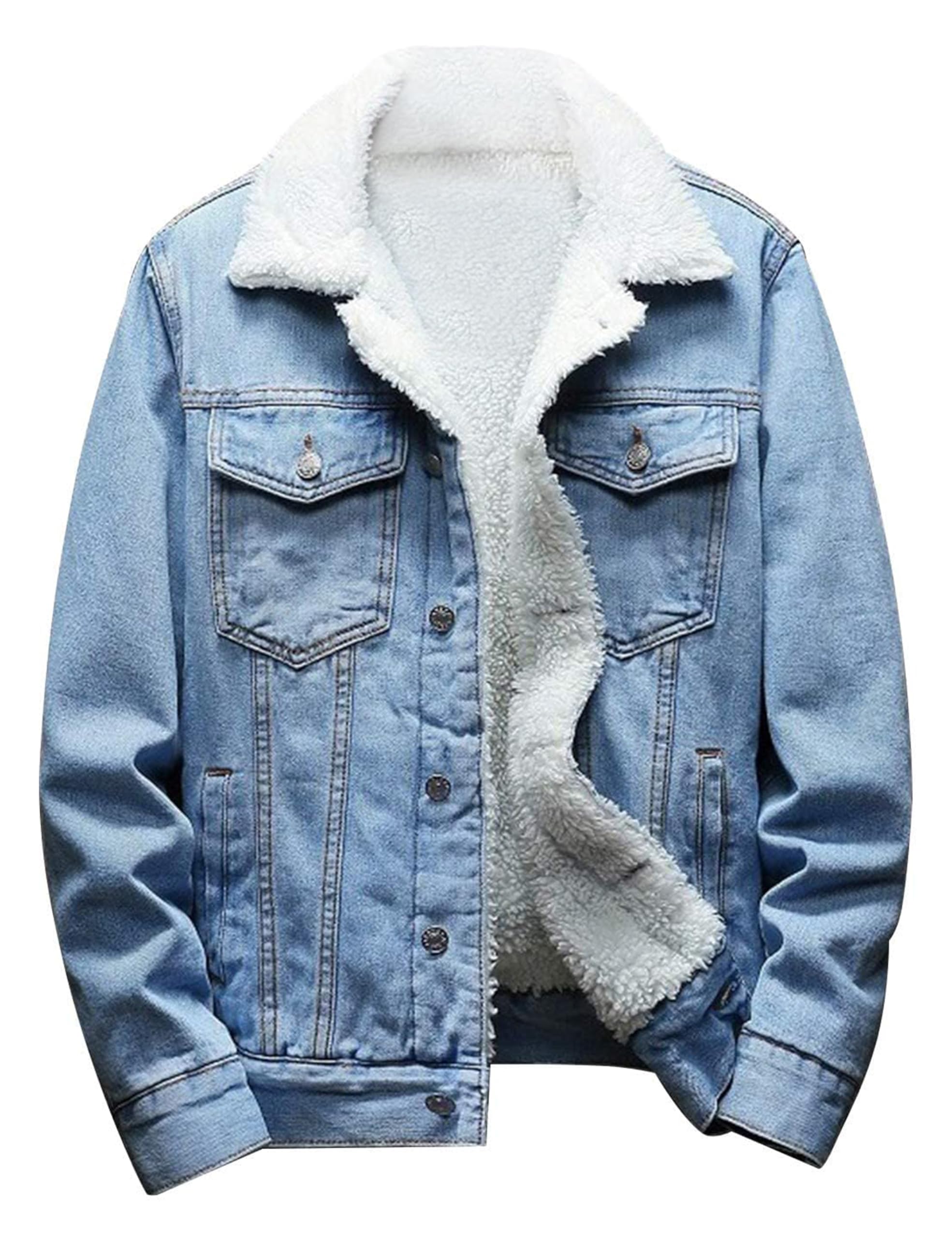 Springrain Men's Sherpa Fleece Lined Denim Jacket Warm Winter Trucker Jacket Cowboy Jean Jacket
