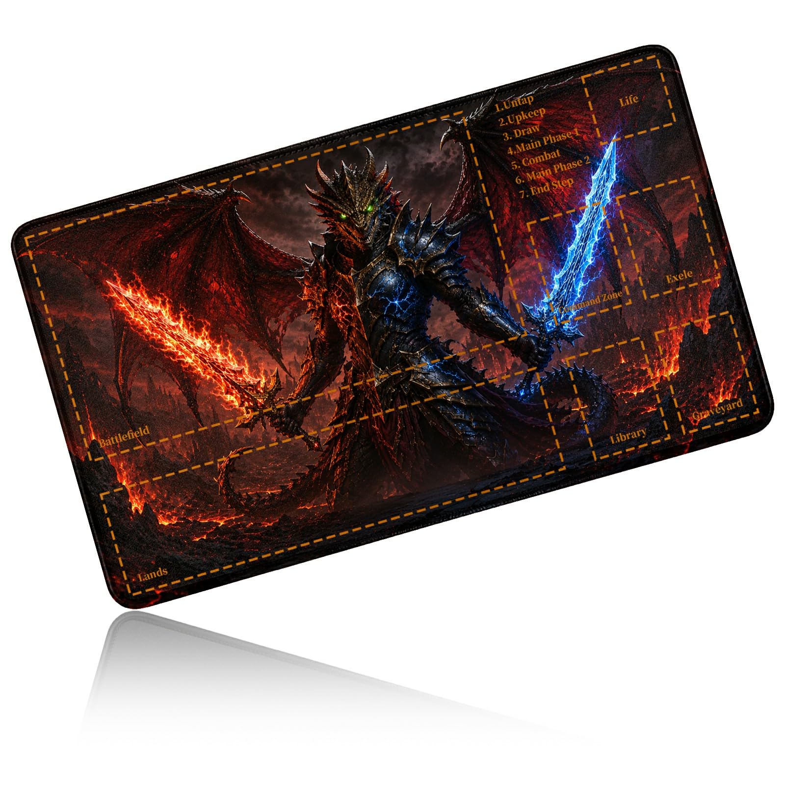 Dikoer for MTG/TCG Playmat w/Zones Commander Deck Mat, Ice Fire Dragon