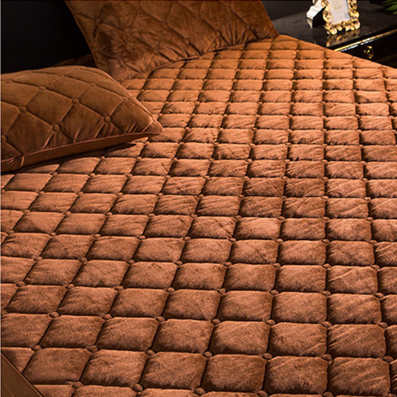 FCLDESHOP Sabana Bajera Ajustable Cama,Acolchado Cálido Terciopelo De Cristal Caja Colchón De Primavera, Sábana De Ajuste Grueso De Color Sólido Bolsa De Colchón Colcha,A Cuadros Gris,120 * 190cm