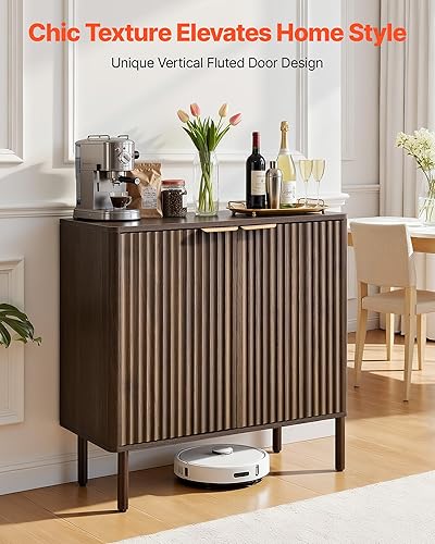 Miniatura 4 de VEVOR Armario estriado, gabinete de buffet con almacenamiento de 2 niveles, gabinete de barra de café con estantes ajustables, aparador de buffet