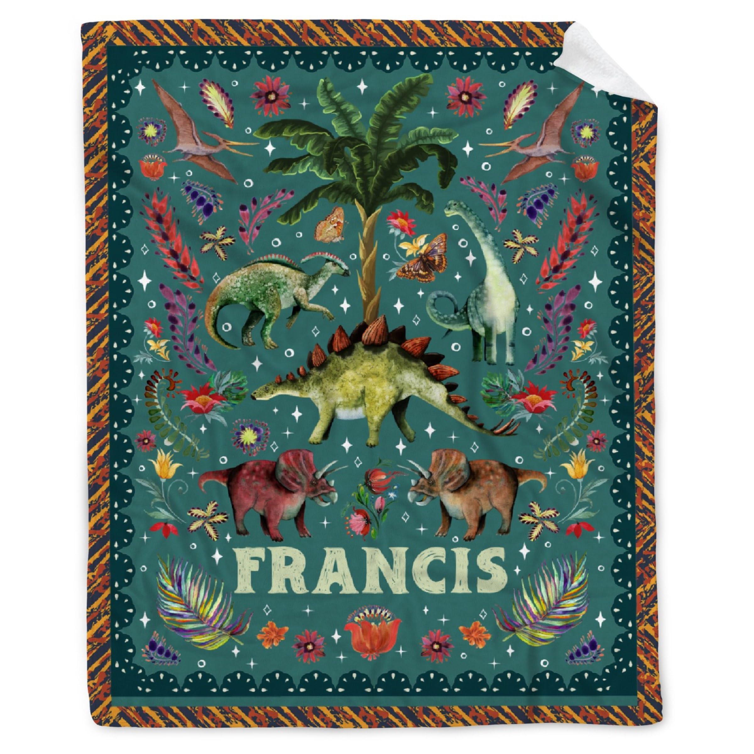 Personalized Dinosaurs Blanket Gift for Boy Girl,Custom Dinosaur Blanket