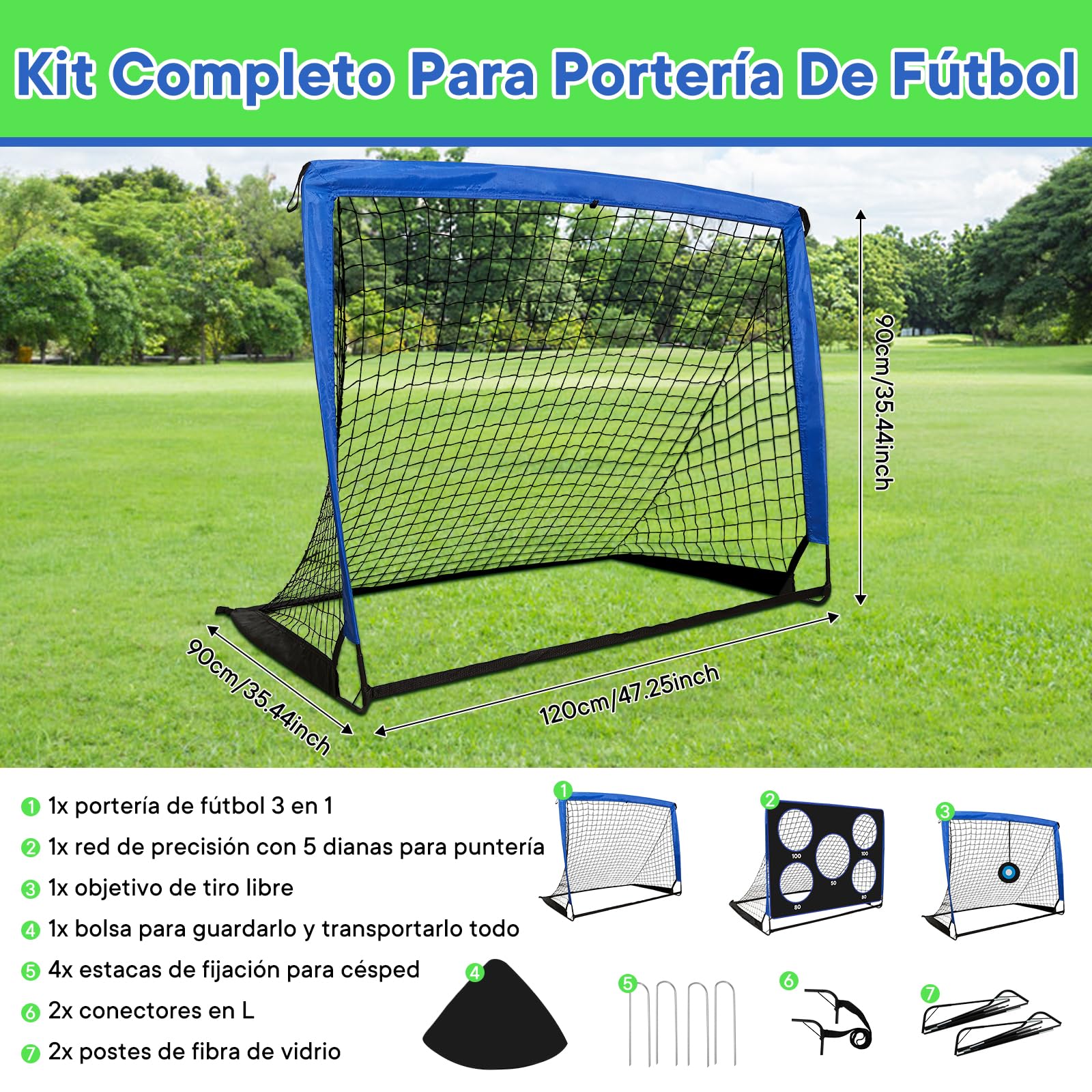 Porterias de Futbol 3 en 1 Plegable Portatil para niños con 3 Modos de Juego