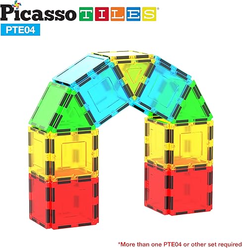 Miniatura 4 de PicassoTiles Juego de bloques de construcción magnéticos de 12 piezas de azulejos magnéticos de forma cuadrada, juguete de construcción, kit de