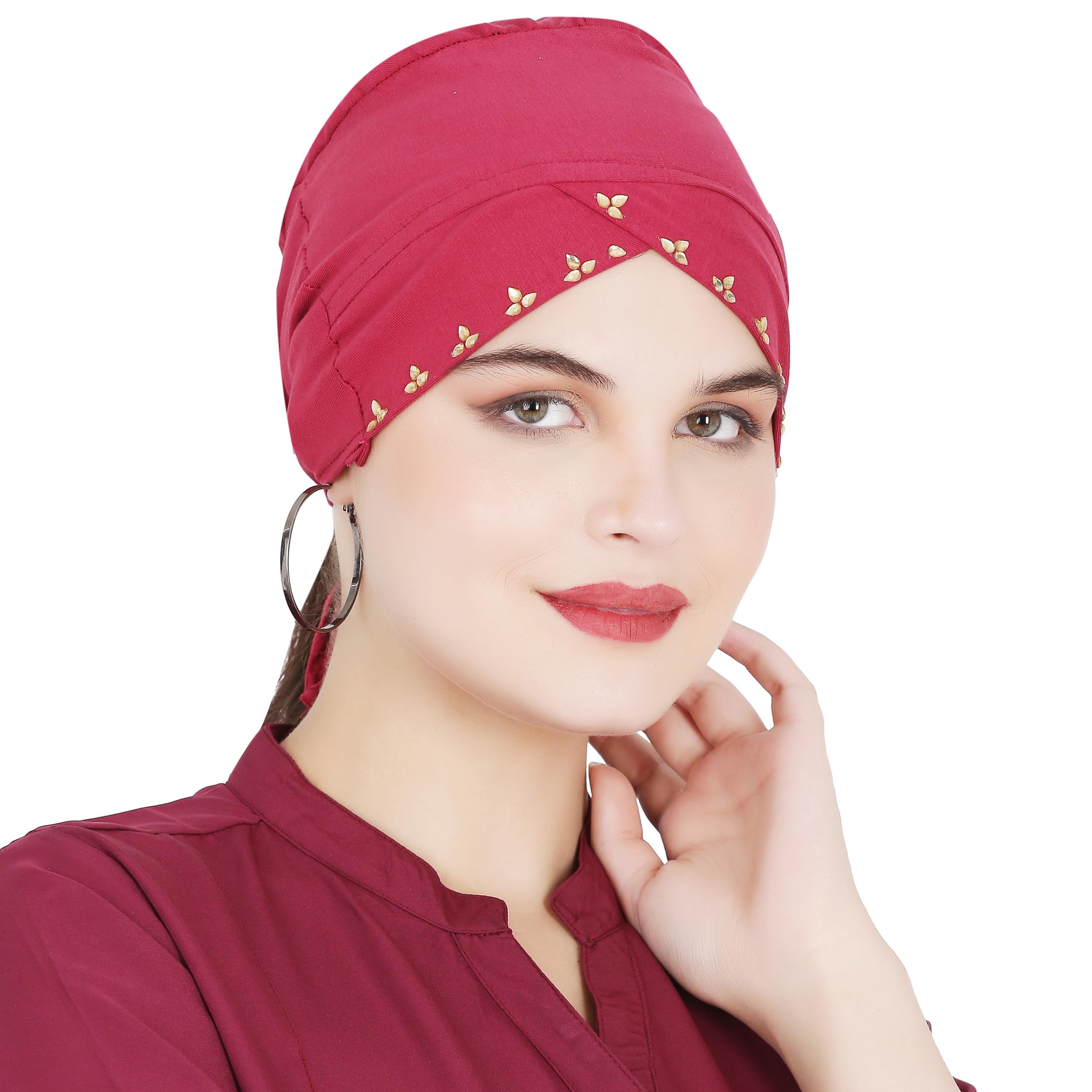 Hosiery cotton Stone Cherry Red 1 layer Turban Design Muslim Women Under Hijab Cap-picture-11