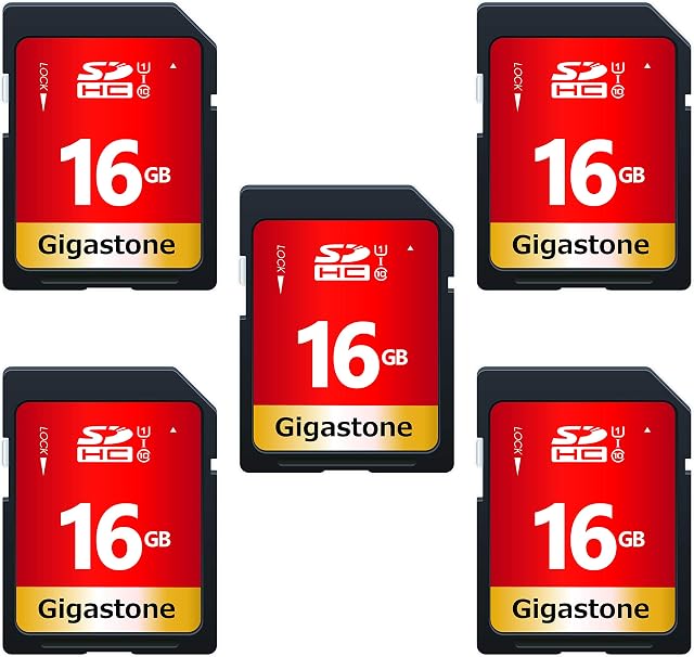 Gigastone SD Card 16GB 5-Pack, High-Speed 16GB SD Card Full HD Video Memory Card, Compatible with Canon Nikon Sony Pentax Kodak Olympus Panasonic Digital Camera, UHS-I SDHC U1 Class 10