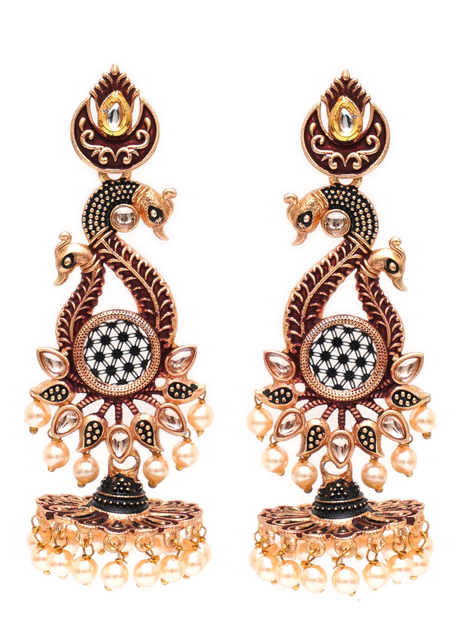 Karatcart Antique Gold Plated Kundan Studded Maroon Meena Peacock with Flat Jhumki Dangler Earrings (B0BGJGVXCQ) Amazon Price History, Amazon Price Tracker