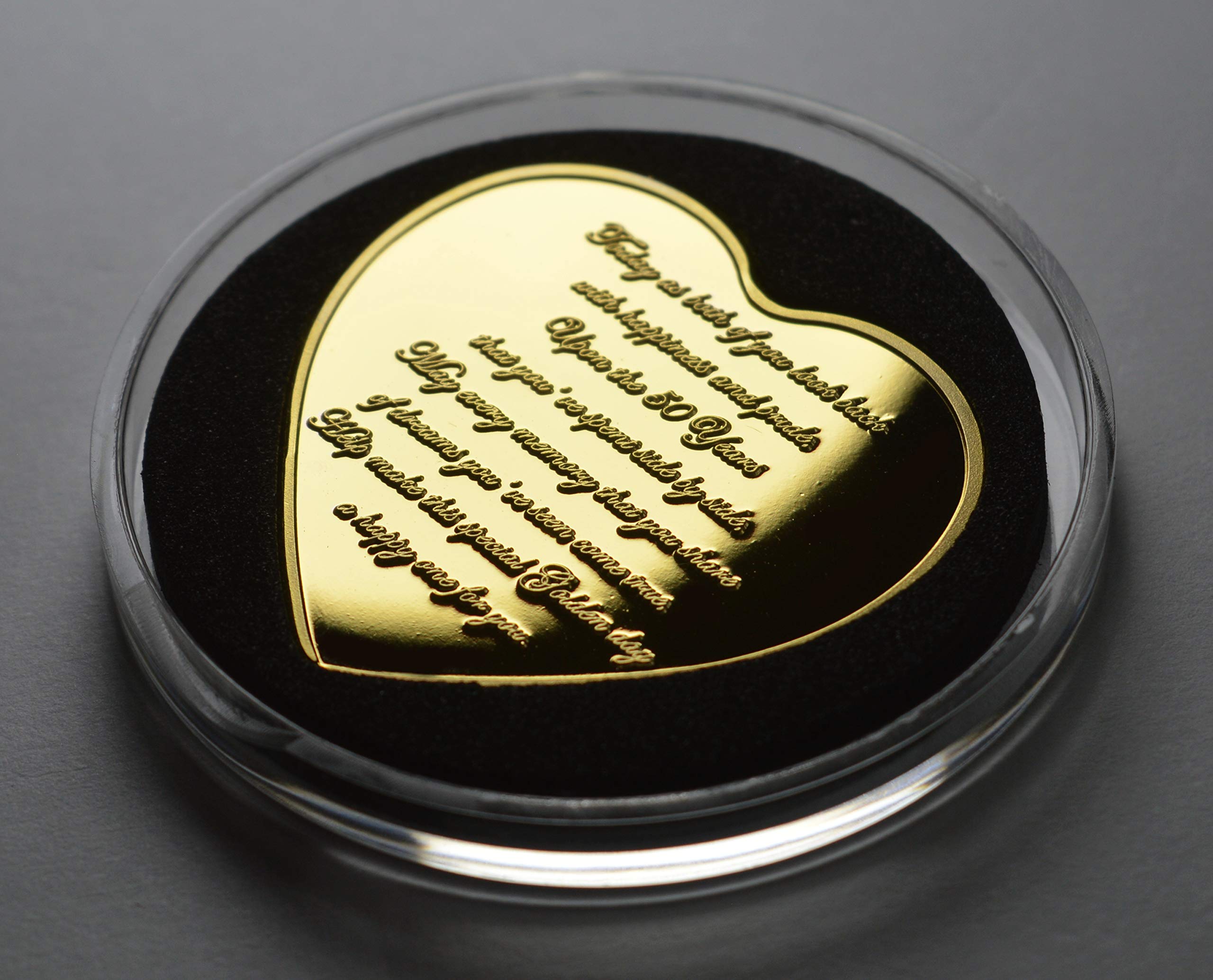 The Commemorative Coin Company Beautiful 50th GOLDEN WEDDING ANNIVERSARY Heart Shaped Commemorative in Capsule. Gift/Present/Congratulations. 50 Years Together. Fifty/Fiftieth. 24ct Gold - Image 2