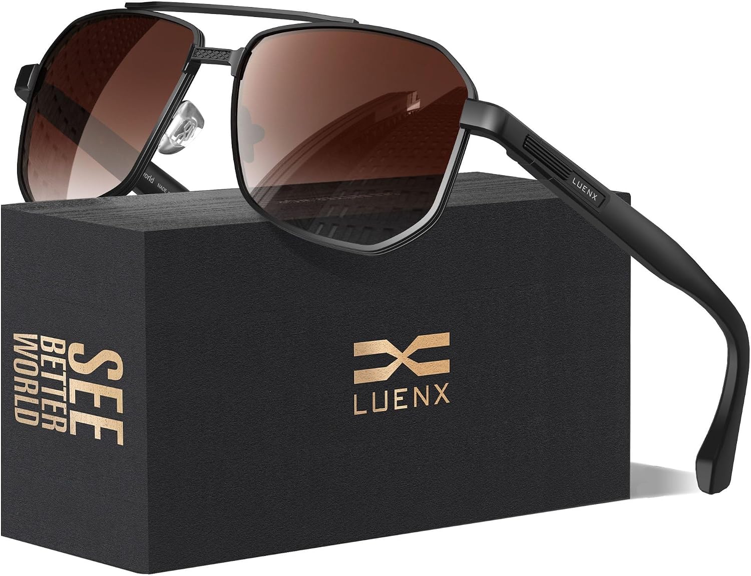 Luenx Aviator Polarized Sunglasses for Men: Square UV400 Driving