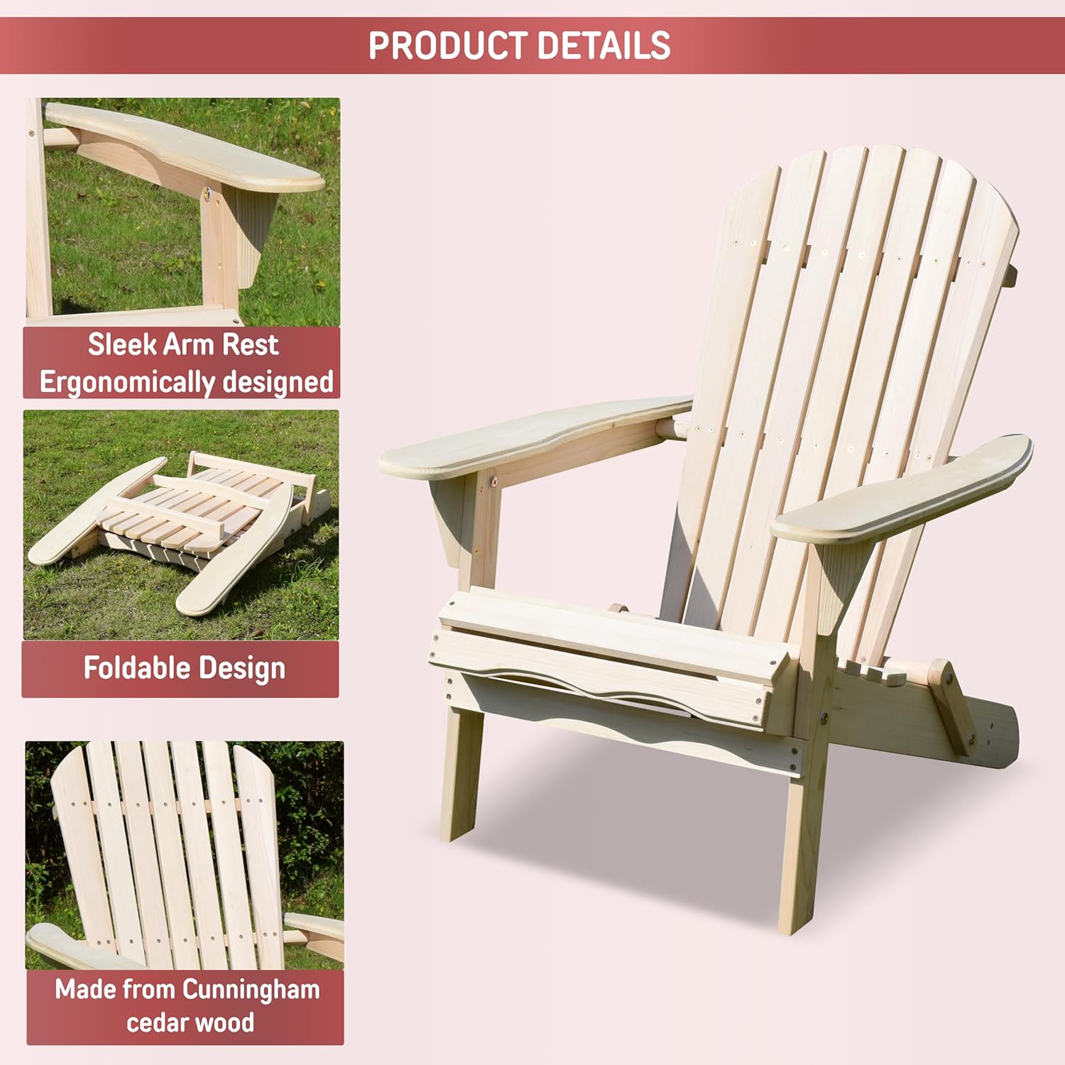 northbeam Folding Adirondack Chair - Weather-Resistant Composite Outdoor Adirondack Chair Kit for Patio, Lawn & Backyard - with Ergonomic Design, Wide Armrests & Easy Assembly