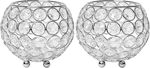 Miniatura 1 de Elegant Designs HG1006-CHR Elipse - Portavelas de cristal circular, florero, centro de mesa de boda, regalo, 4.25 pulgadas, cromado (paquete de 2)