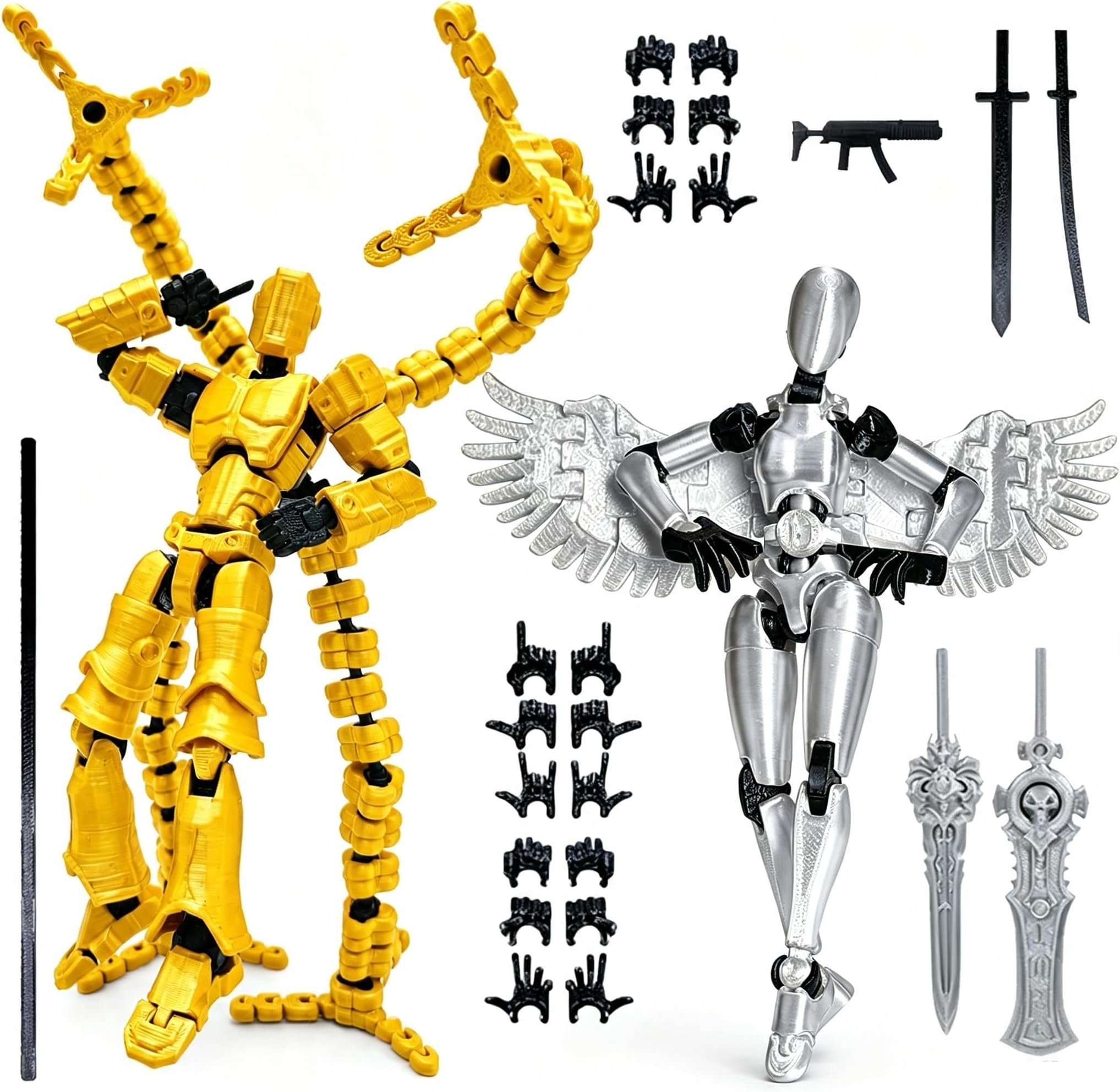 T13 Action Figure Set (Assembly Completed), 3D Printed Multi-Jointed, Titan 13 Action Figures, Multi-Articular Lucky Mobile Robot Nova T-13,Desktop Decorations for Game Lovers Toys (Gold/Sliver)