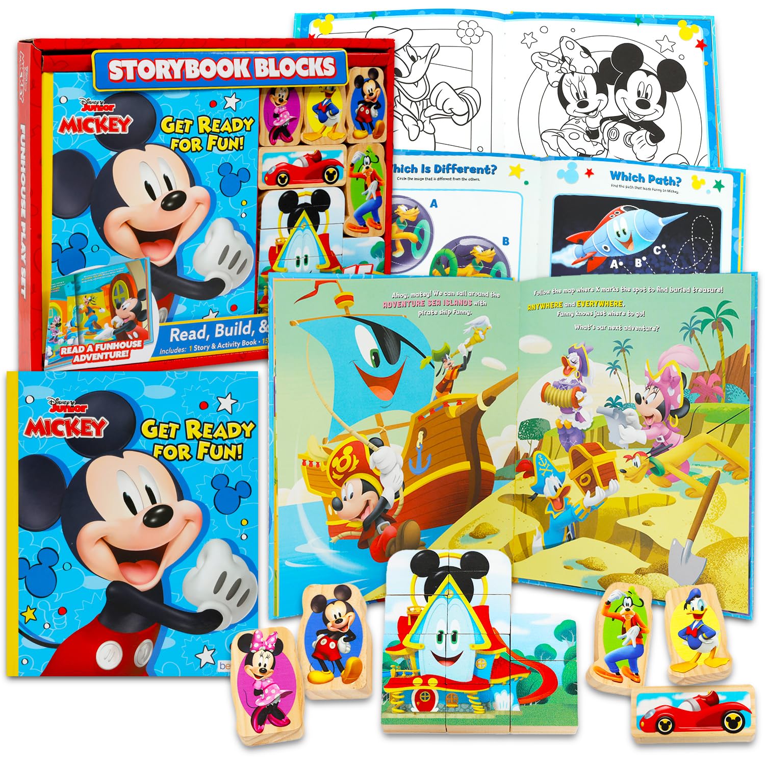 Micky Maus Clubhouse Holzblock-Puzzle-Aktivitätsset – Disney Holz-Puzzle-Blöcke für Kinder, Jungen, Mädchen plus Geschichte und Aktivitätsbuch | Micky-Maus-Funhouse-Puzzle für Kinder