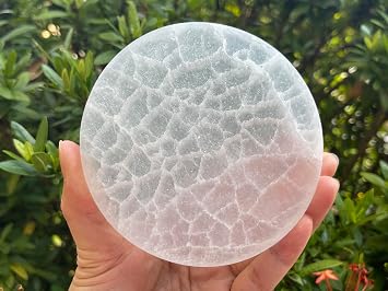 GAF TREASURES 4" Selenite Charing Plate Circle, Selenite Charging Station for Crystal Cleansing, Crystal Grib Layout, Energy Charging & Purification